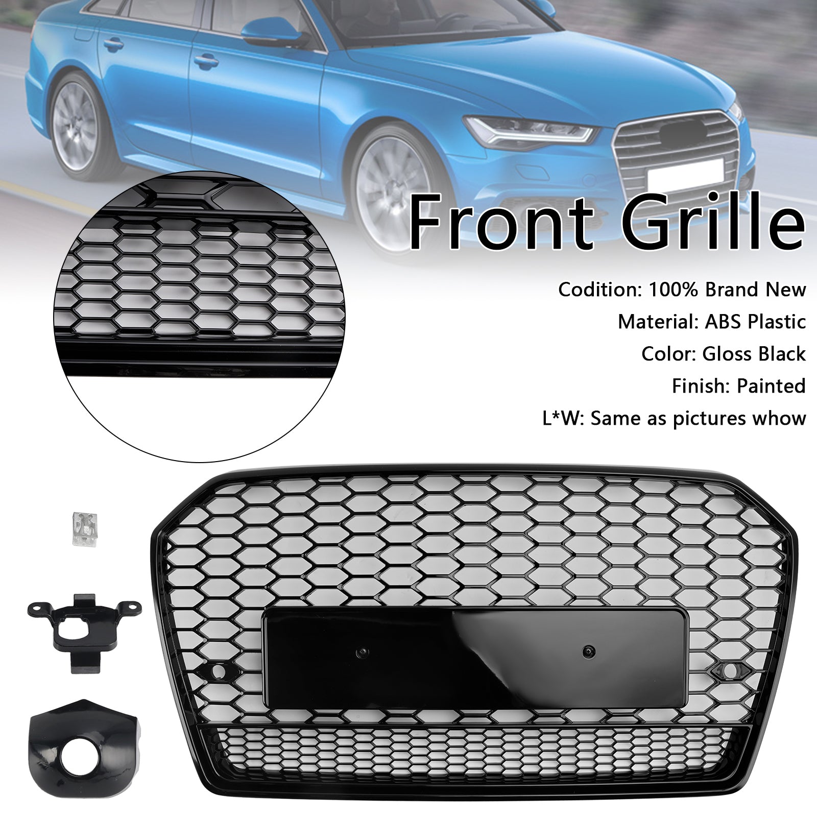 2016-2018 Audi A6 S6 C7 RS6 Style Honeycomb Mesh Front Grille Grill Black