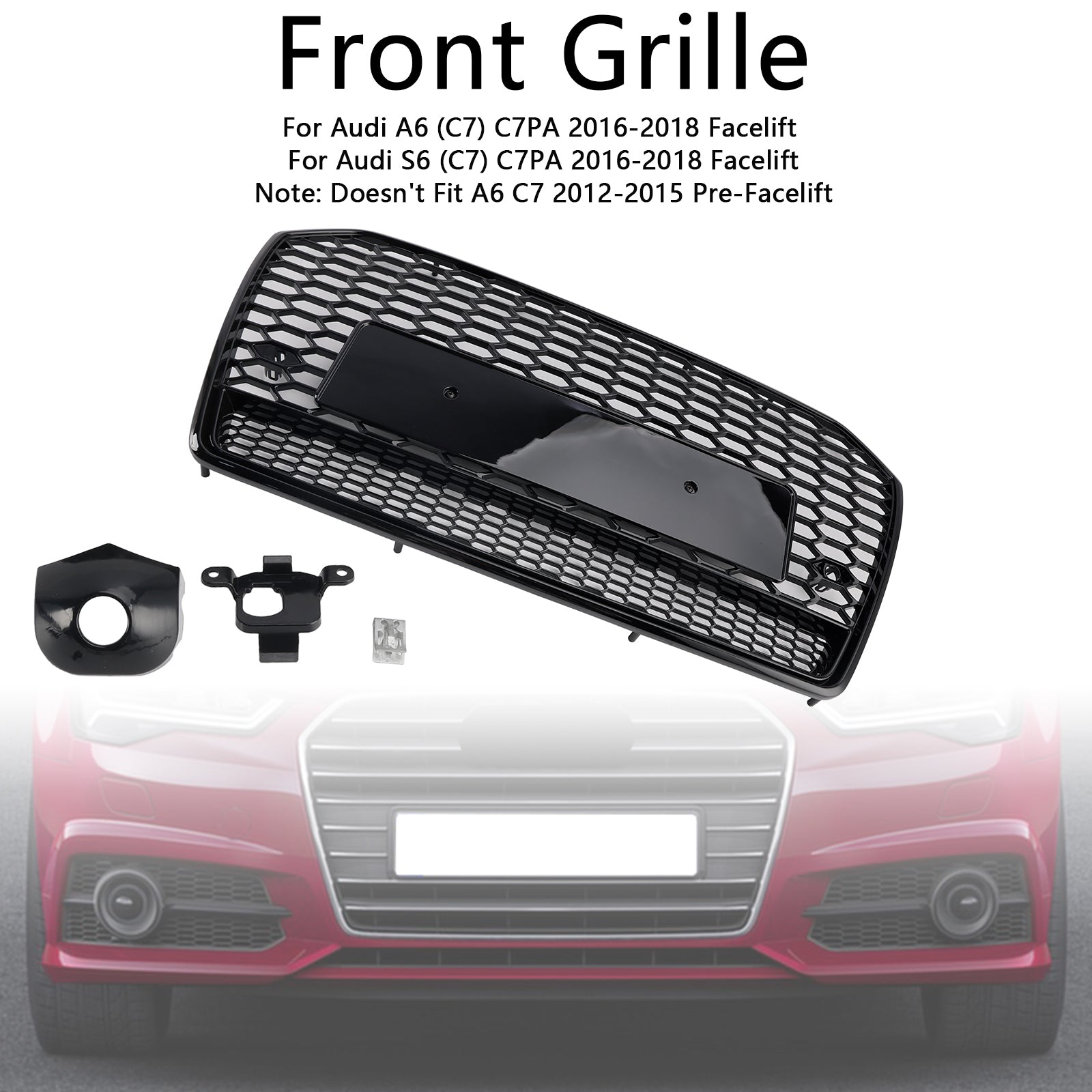 2016 2017 2018 Audi A6 S6 C7 RS6 Style Honeycomb Mesh Front Grille Grill Black