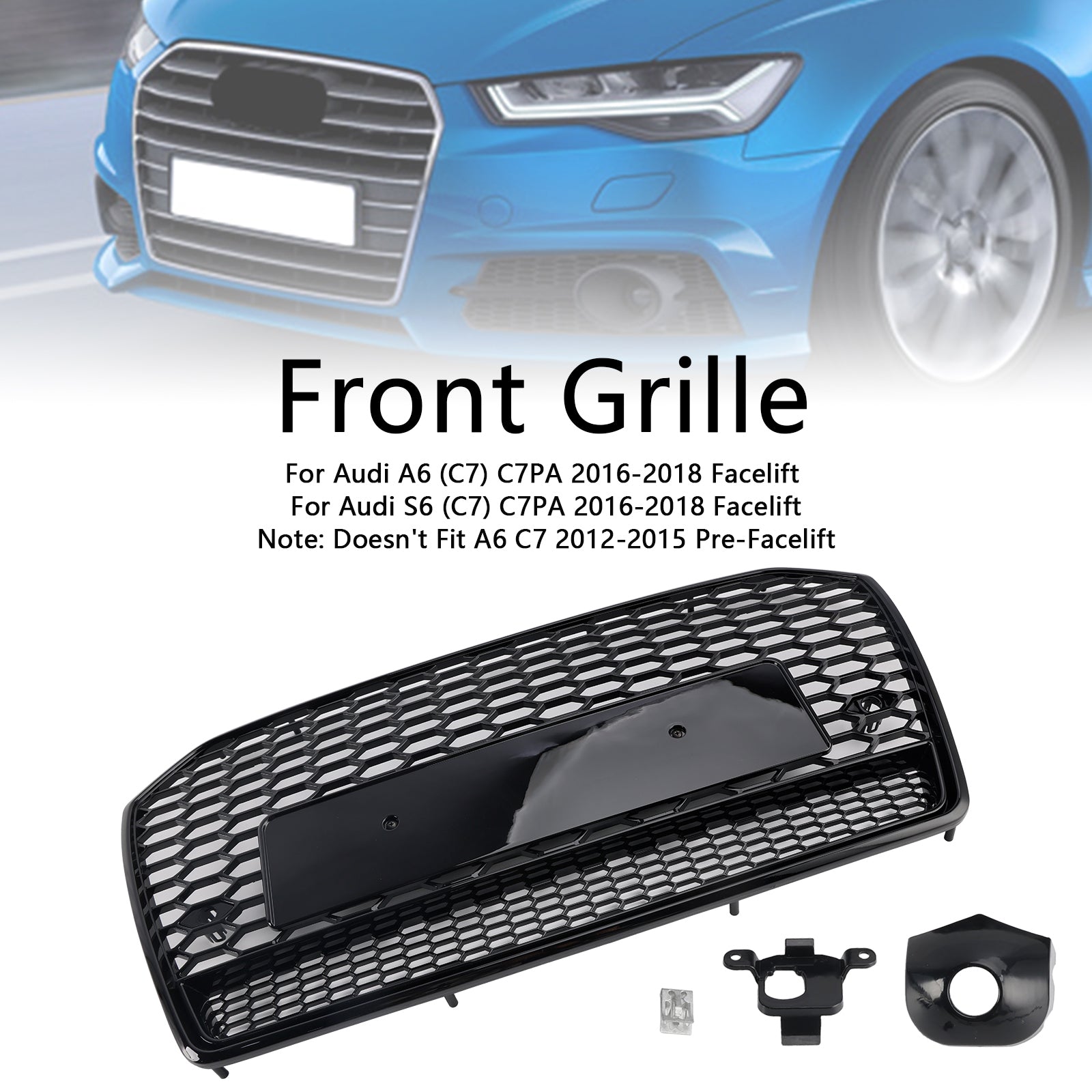 2016-2018 Audi A6 S6 C7 RS6 Style Honeycomb Mesh Front Grille Grill Black