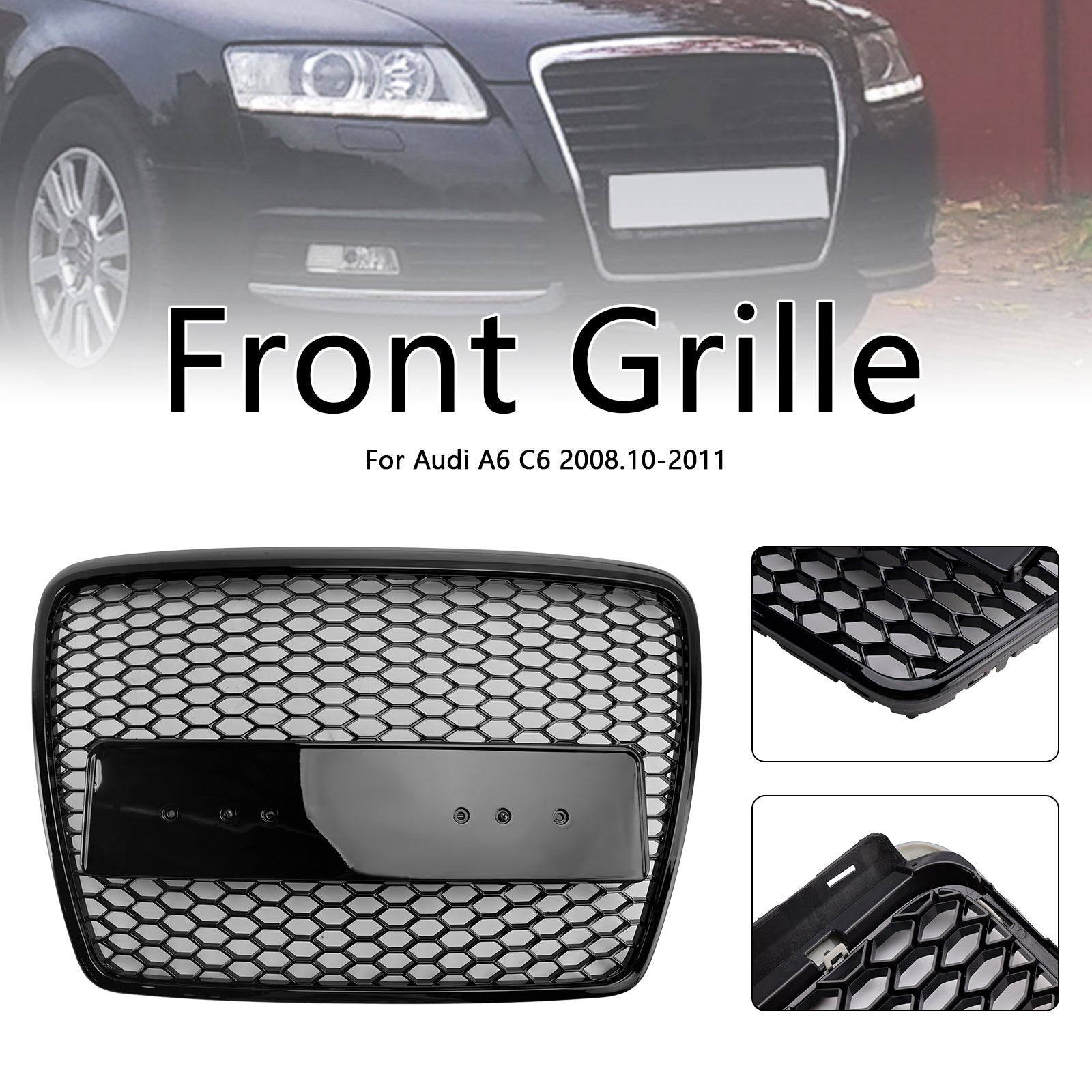 2008 2009 2010 2011 Audi A6 C6 Facelift Black Front Honeycomb Bumper Grill Grille