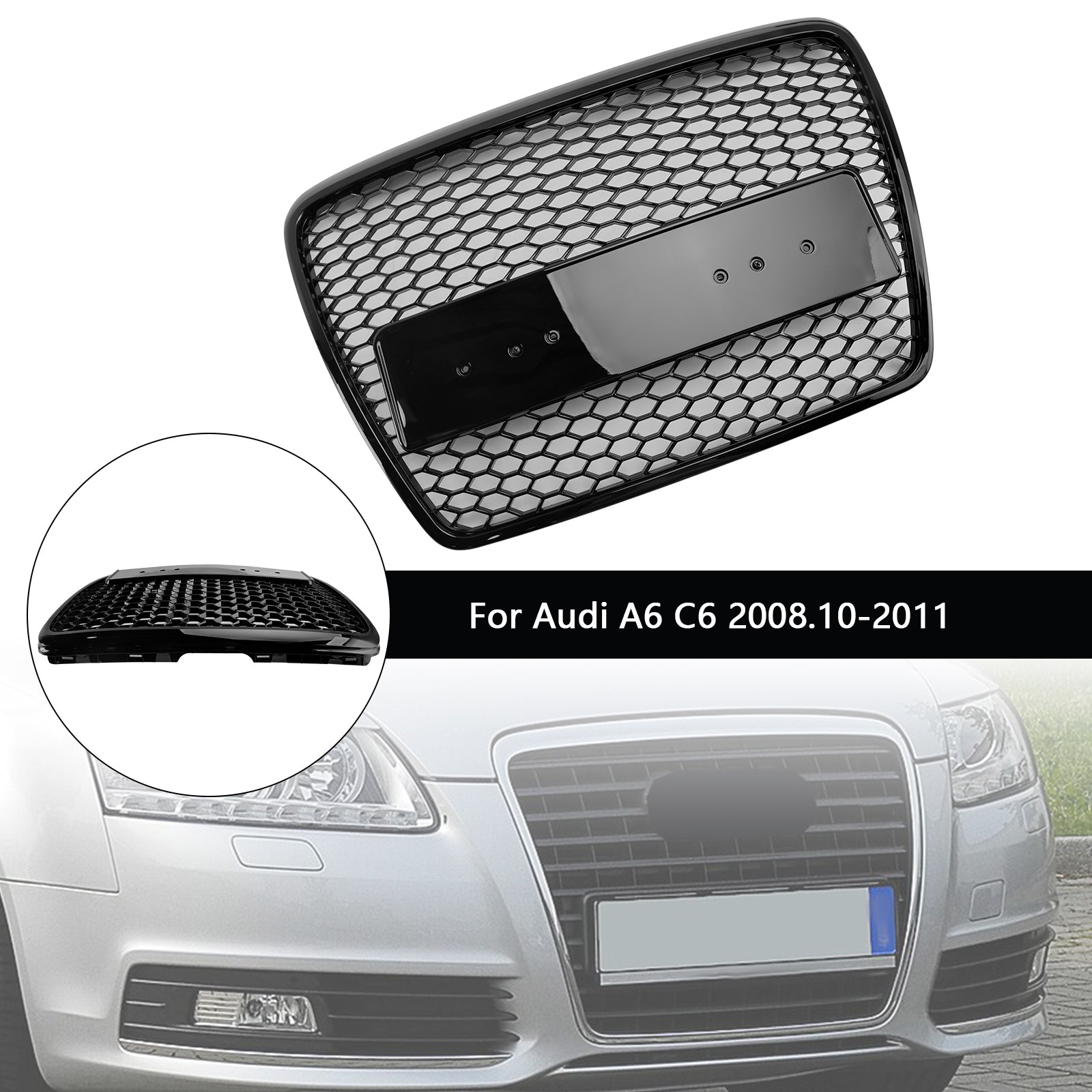 2008-2011 Audi A6 C6 Facelift Black Front Honeycomb Bumper Grill Grille