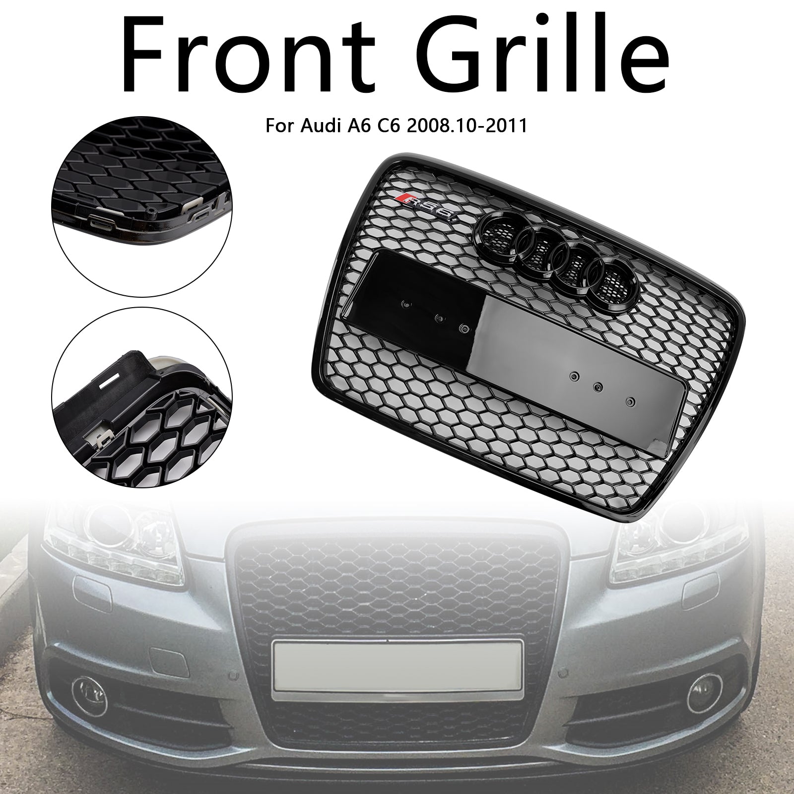 2008-2011 Audi A6 C6 Facelift Black Front Honeycomb Bruper Grill Grill