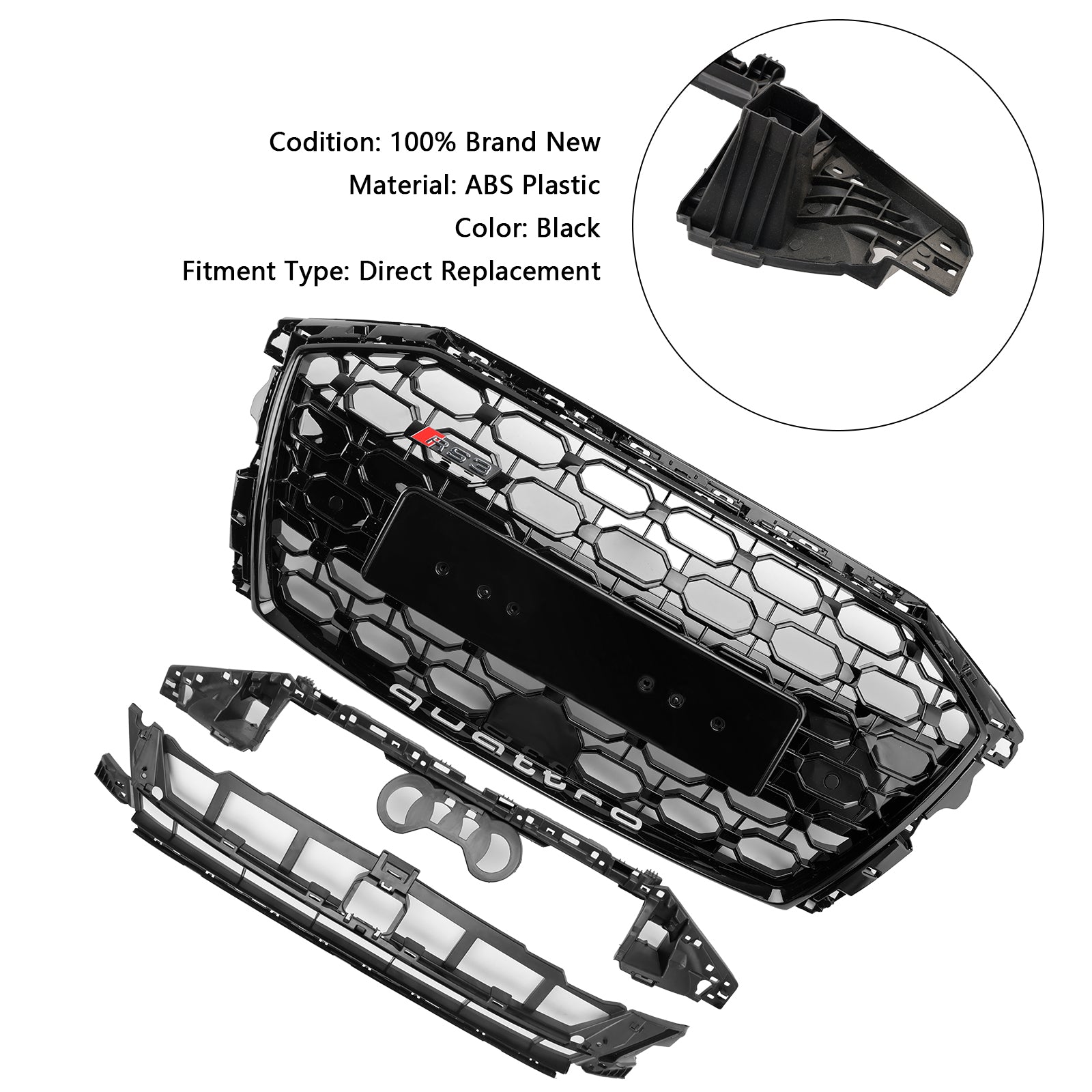 2020-2024 Audi A3 S3 RS3 Honeycomb Front Grille Grill Bloss Black