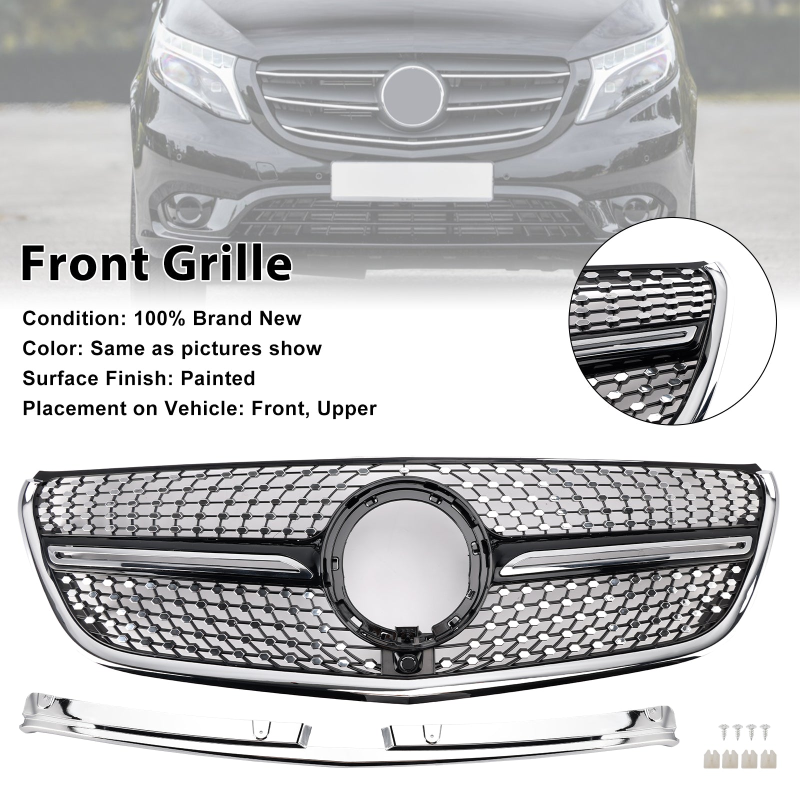 Mercedes Vito 2014-2023 W447 Chromen voorbumpergrille Diamond
