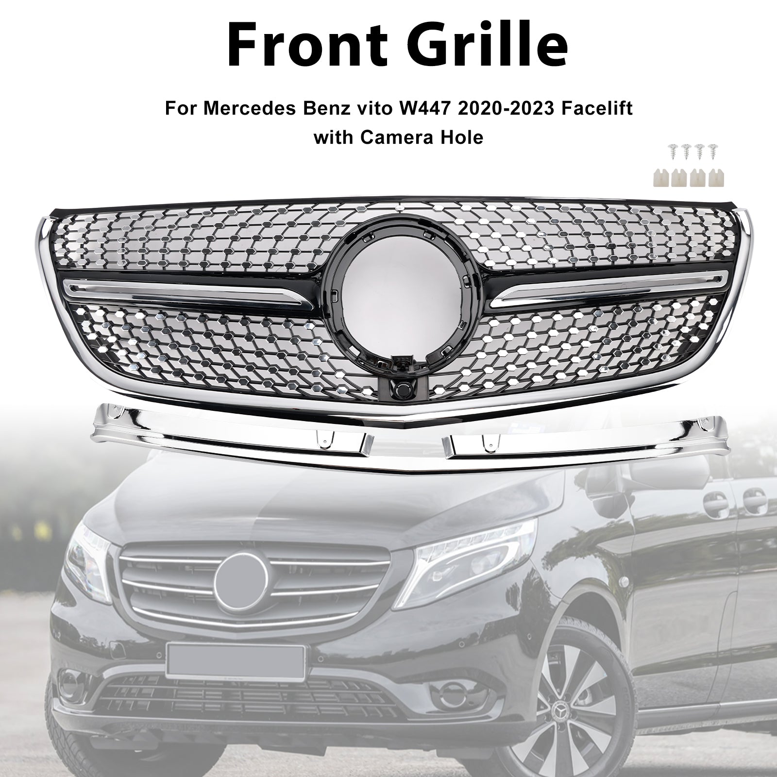 Mercedes Vito 2014-2023 W447 Chromen voorbumpergrille Diamond