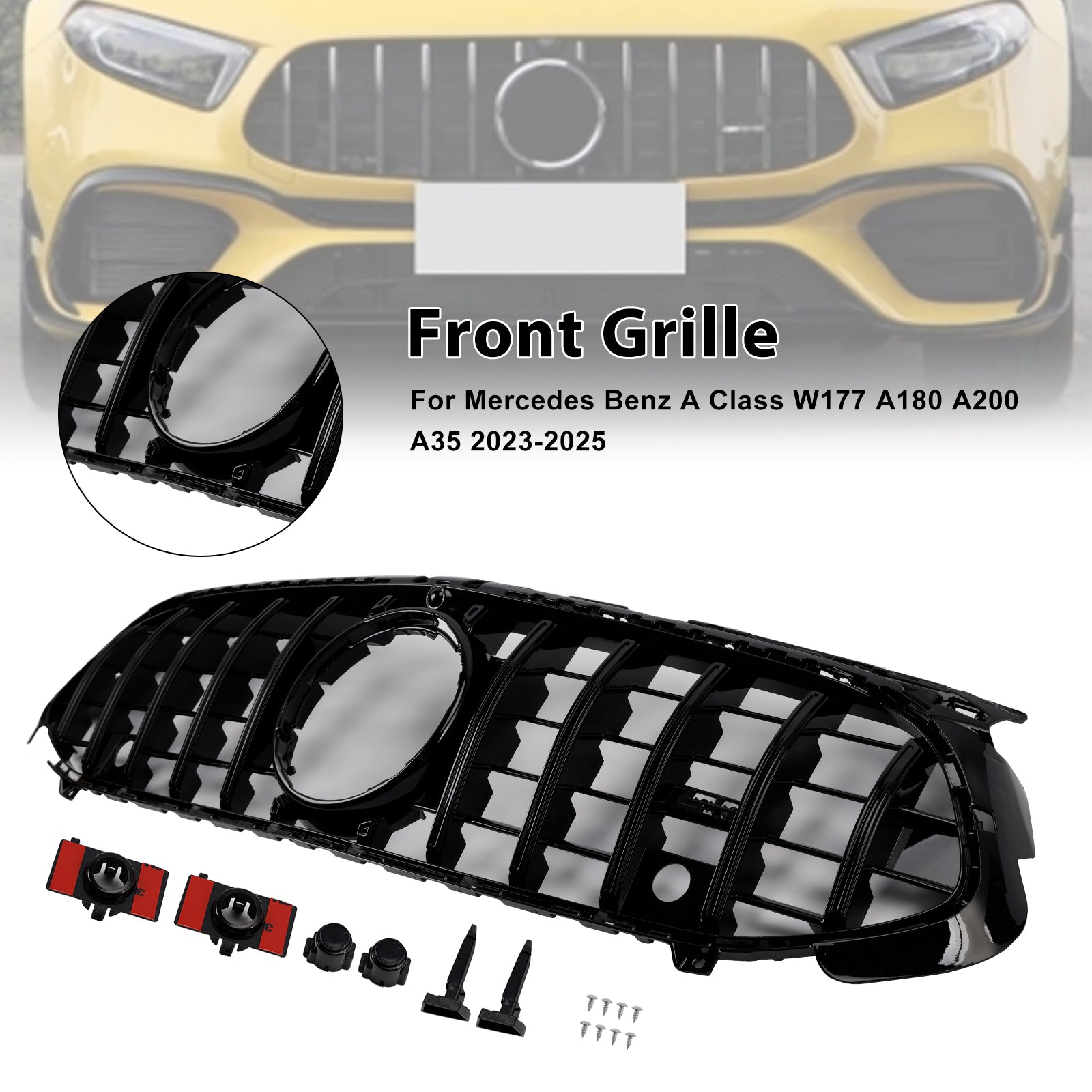 2023-2025 Mercedes A-klass W177 A35 A180 Glanssvart frontgrill