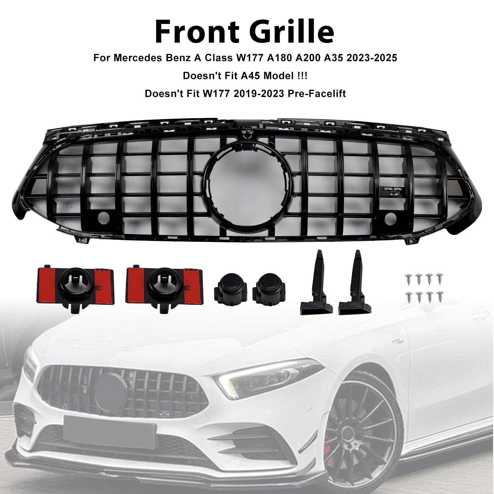 2023-2025 Mercedes A-klass W177 A35 A180 Glanssvart frontgrill