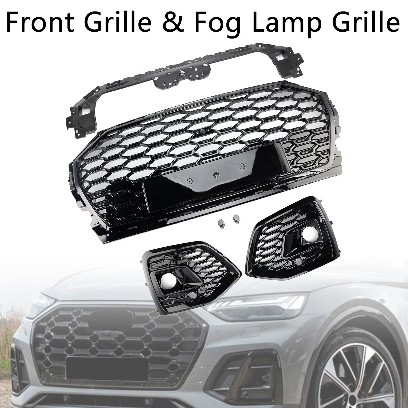 Grille de pare-chocs avant en nid d'abeille pour Audi Q5 2021-2025 & Cache-phares antibrouillard