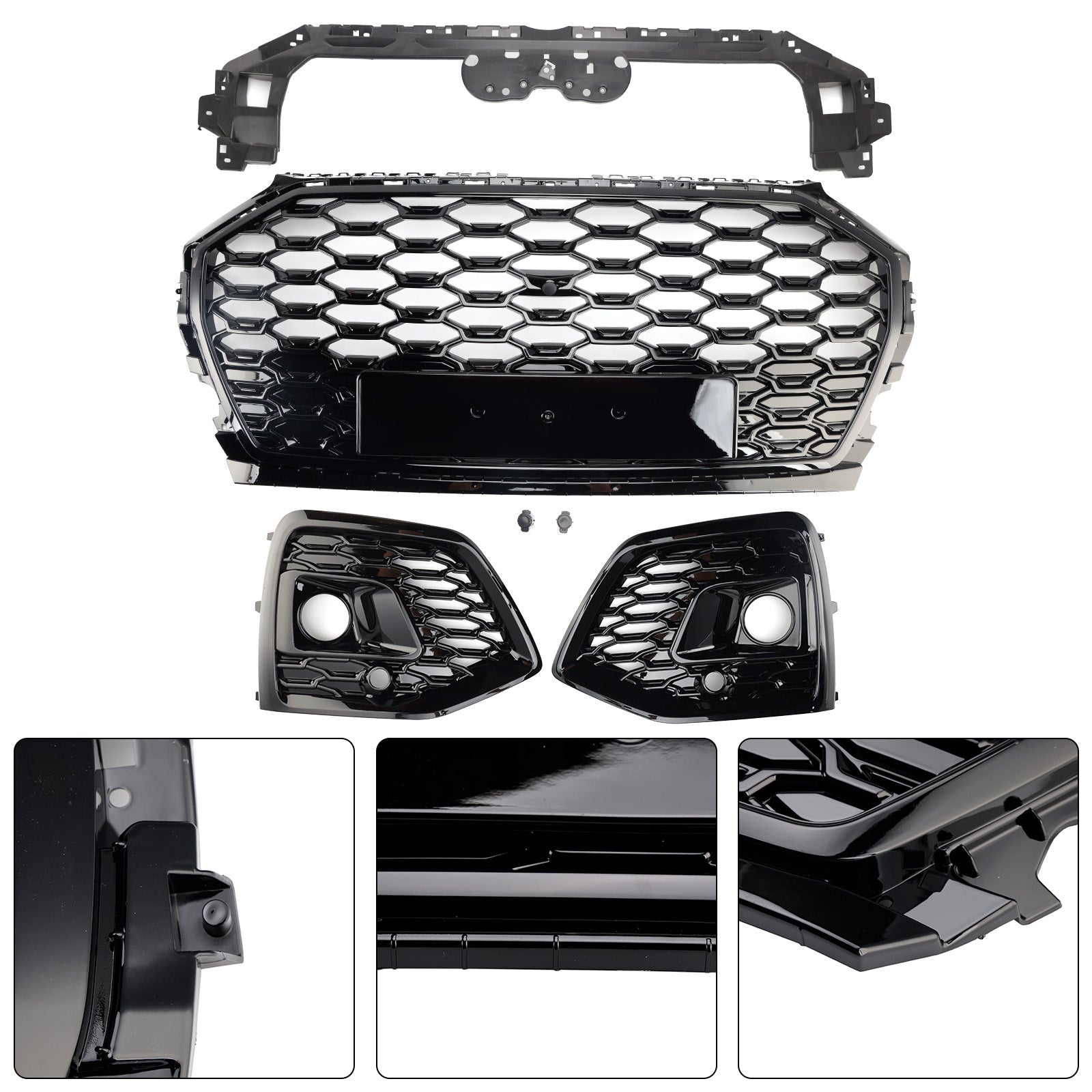 Grille de pare-chocs avant en nid d'abeille pour Audi Q5 2021-2025 & Cache-phares antibrouillard