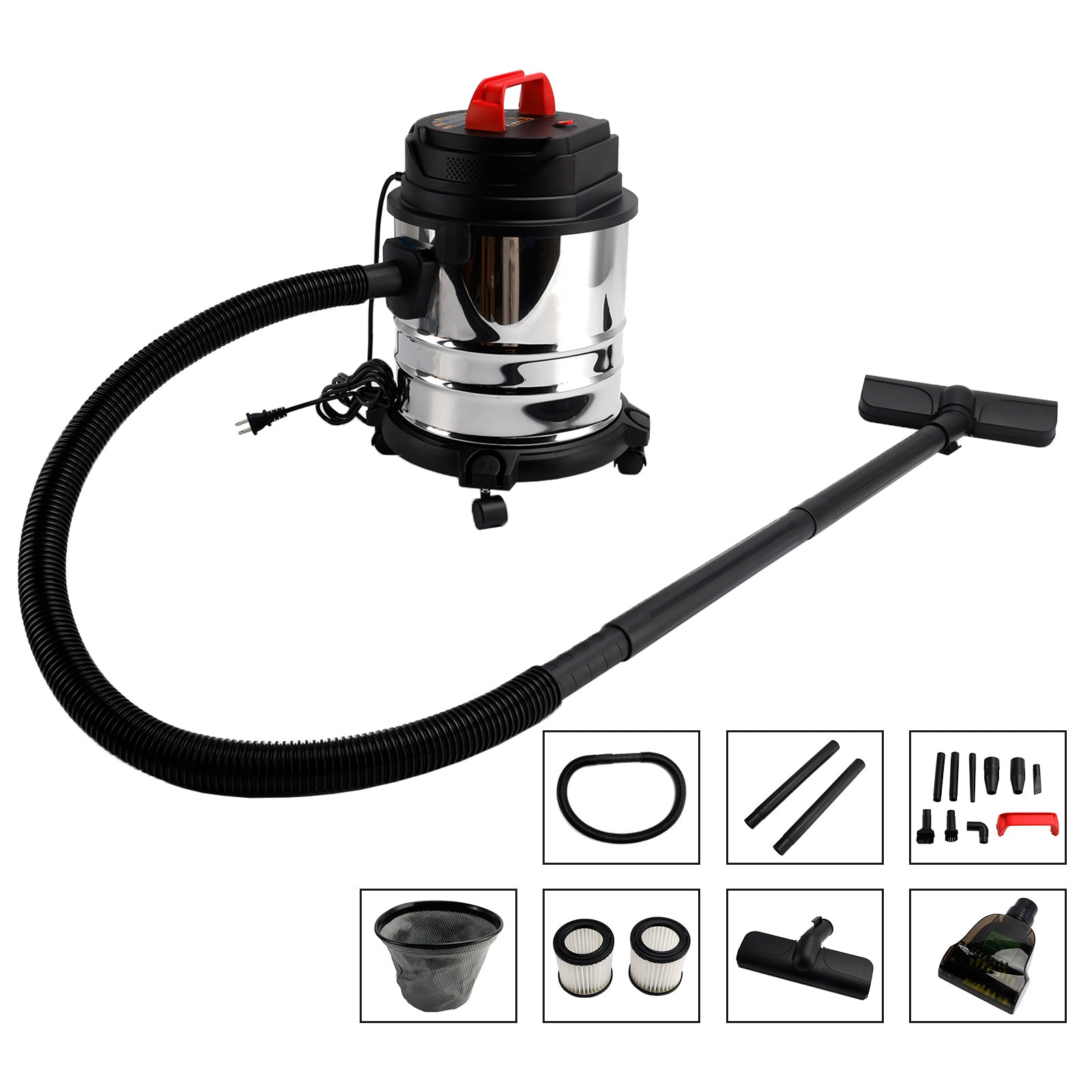 5 Gallon Steel Stainless Wet/Dry Canister Vac Shop Vacuum Cleaner 1800W