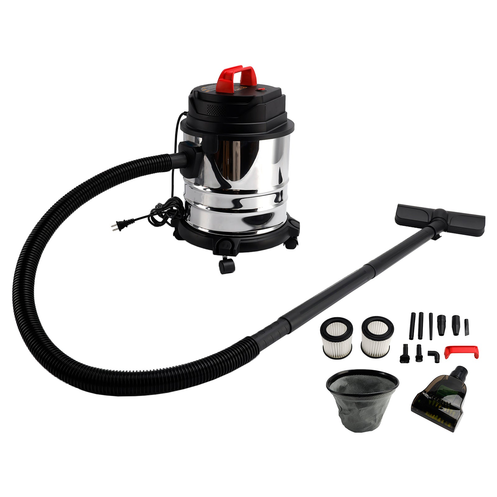 5 Gallon Steel Stainless Wet/Dry Canister Vac Shop Vacuum Cleaner 1800W