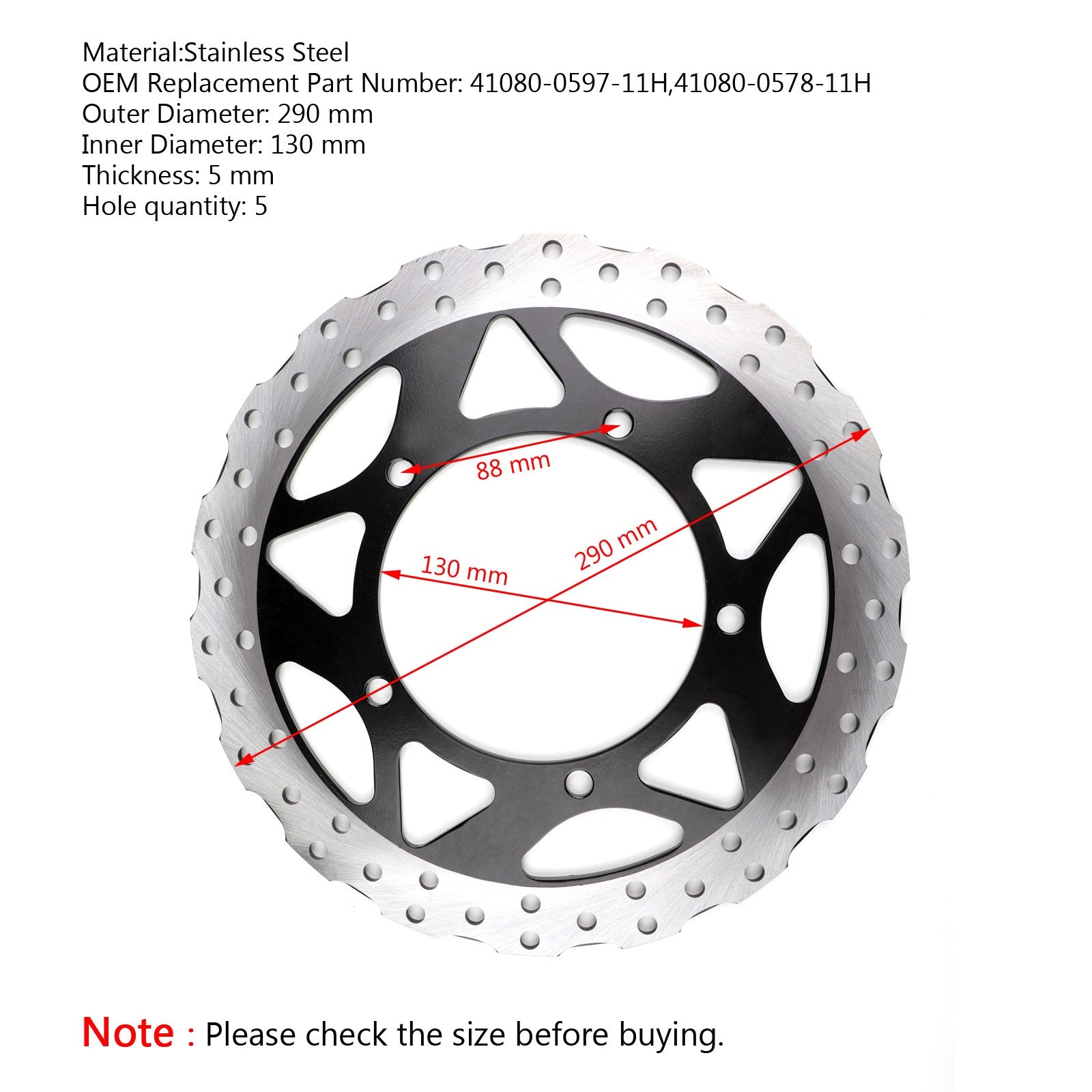 2015-2016 Kawasaki ER300 Z300 Front Rotor Brake Disc 41080-0597-11H 41080-0578-11H