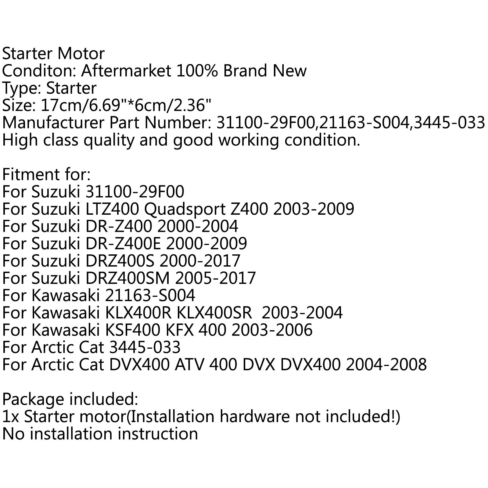 2003-2006 Kawasaki KSF400 KFX 400 398cc Démarreur Moteur Démarrage 9 cannelures 31100-29F00