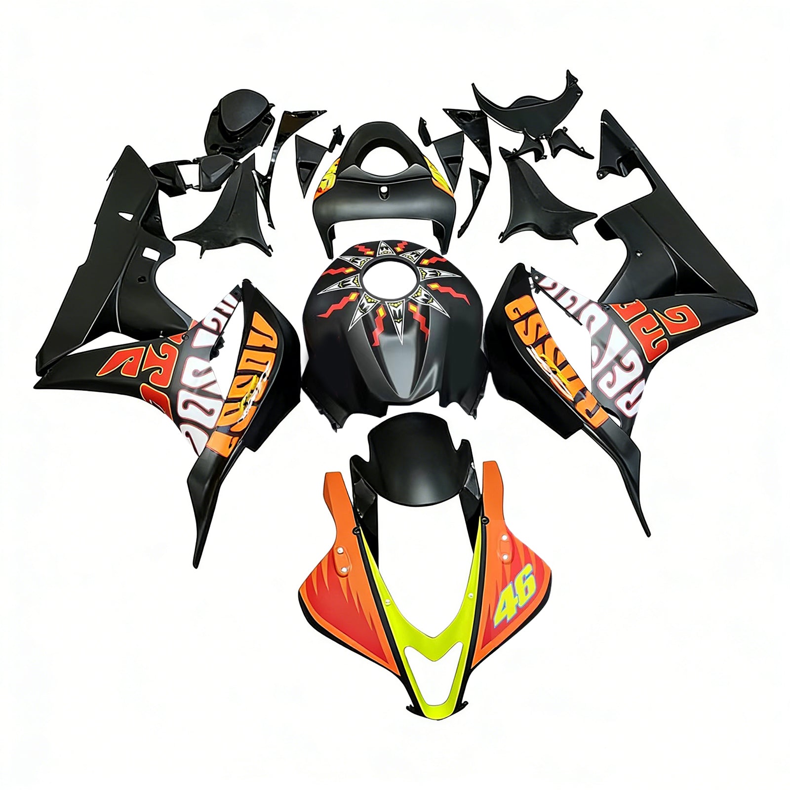 2007-2008 Honda CBR 600 RR zwart Valentino Rossi Racing stroomlijnkappen algemeen