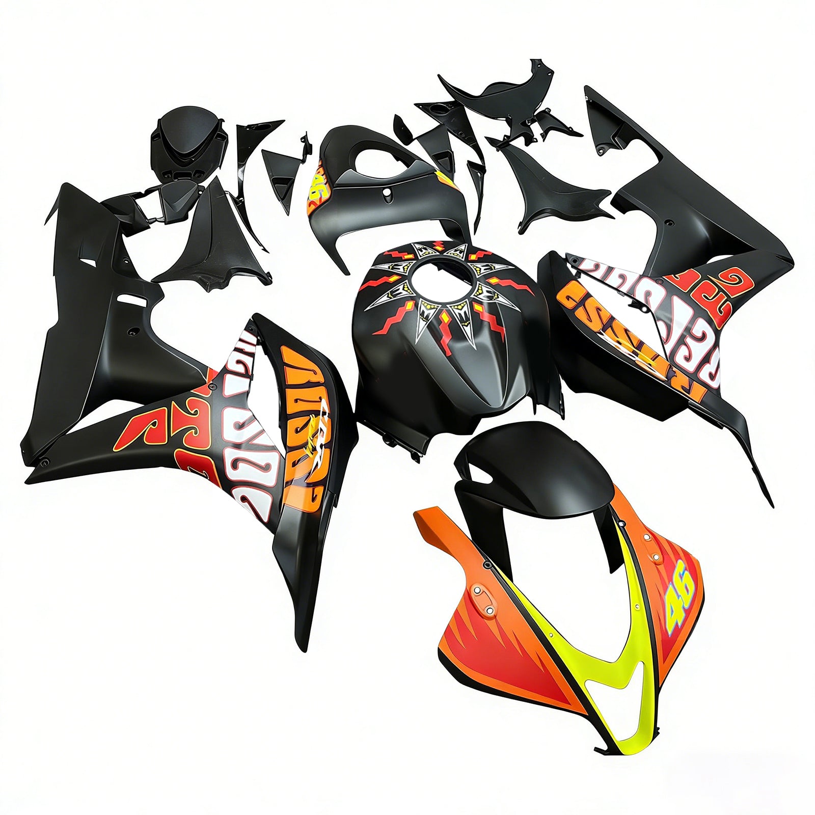 2007-2008 Honda CBR 600 RR zwart Valentino Rossi Racing stroomlijnkappen algemeen