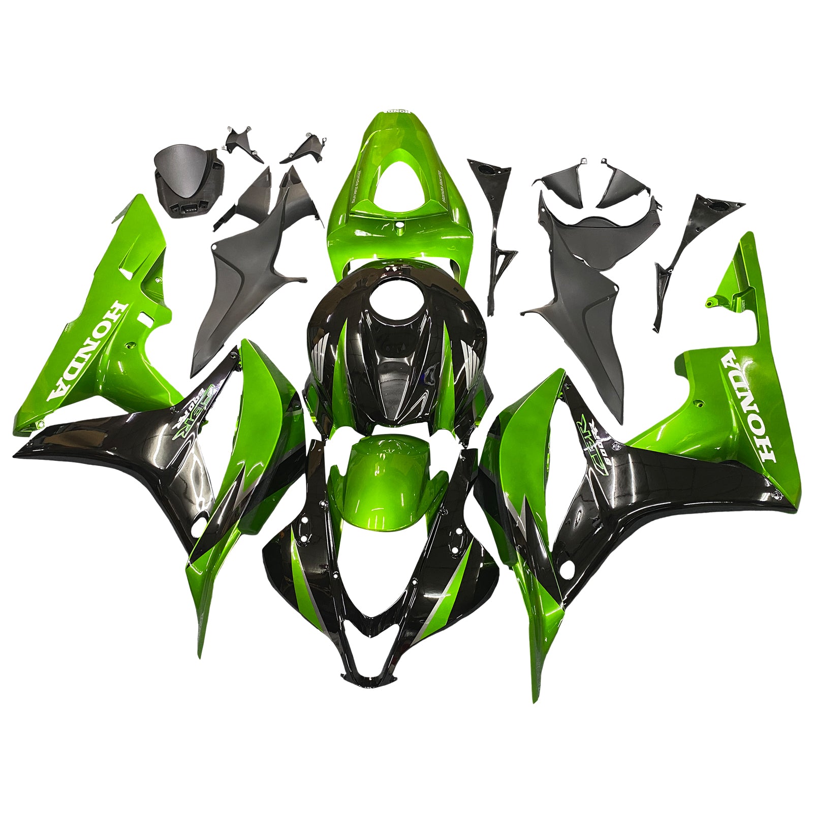 2007-2008 Honda CBR 600 RR Metallic Black & Green Honda Racing Fairings Generic