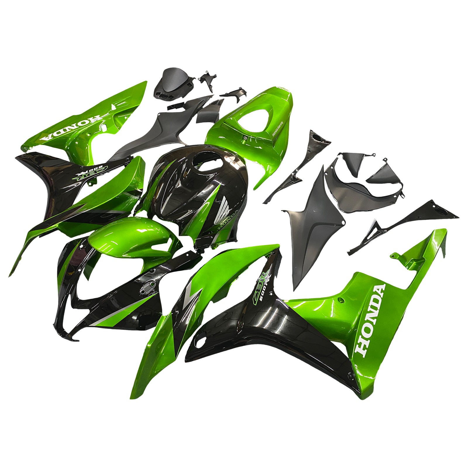 2007-2008 Honda CBR 600 RR Metallic Black & Green Honda Racing Fairings Generic