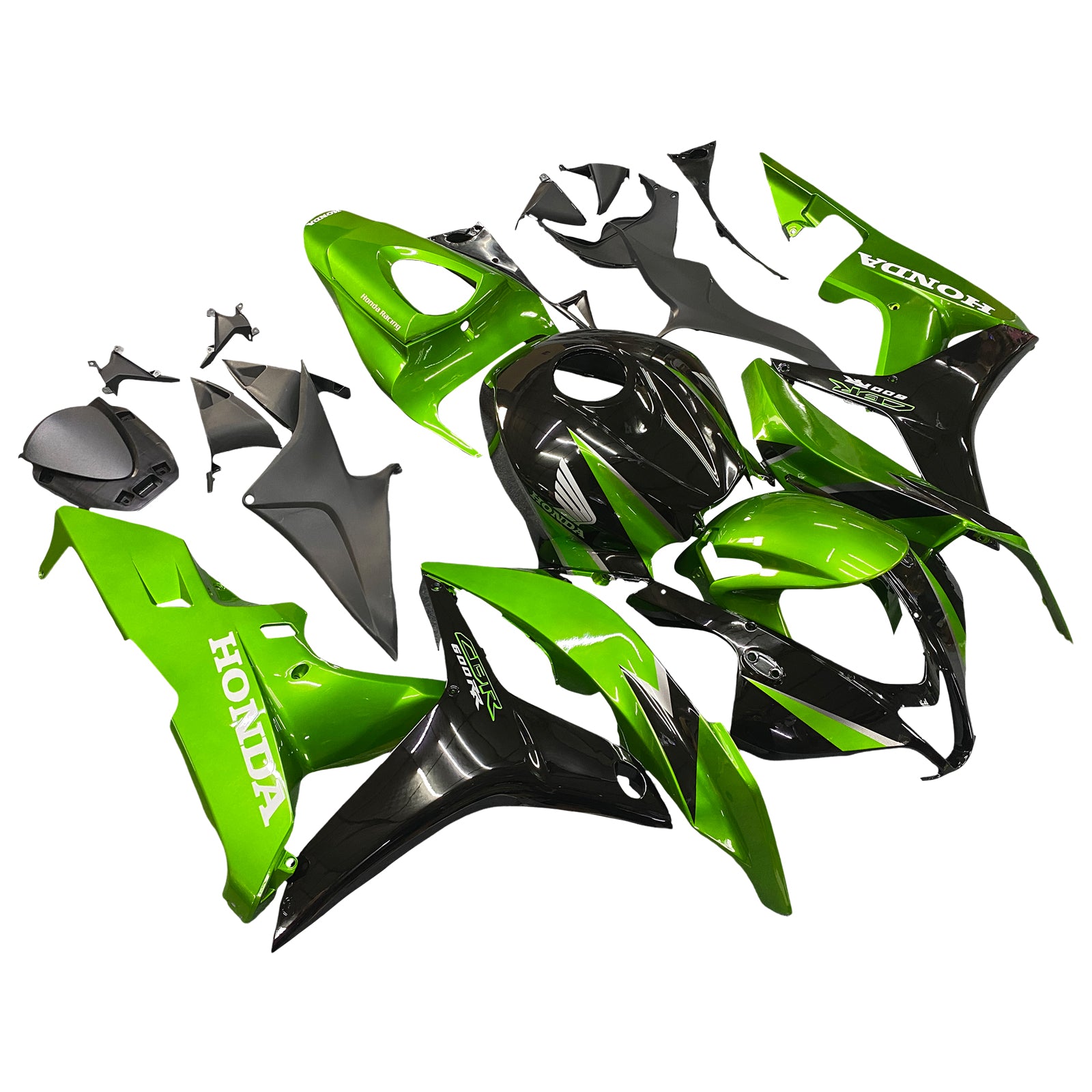 2007-2008 Honda CBR 600 RR Metallic Black & Green Honda Racing Fairings Generic