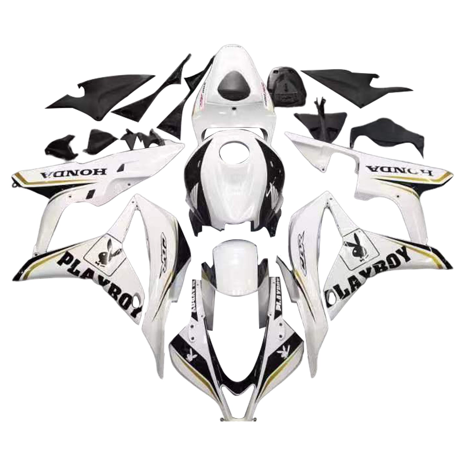 2007-2008 Honda CBR 600 RR White & Black Playboy Racing Fairings Generic