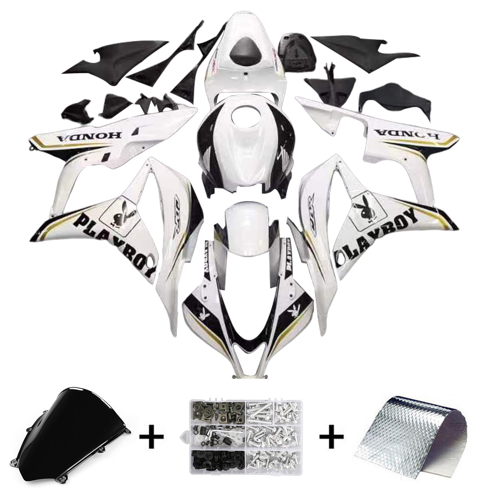 2007-2008 Honda CBR600RR blanco y negro Playboy Racing carenados genéricos