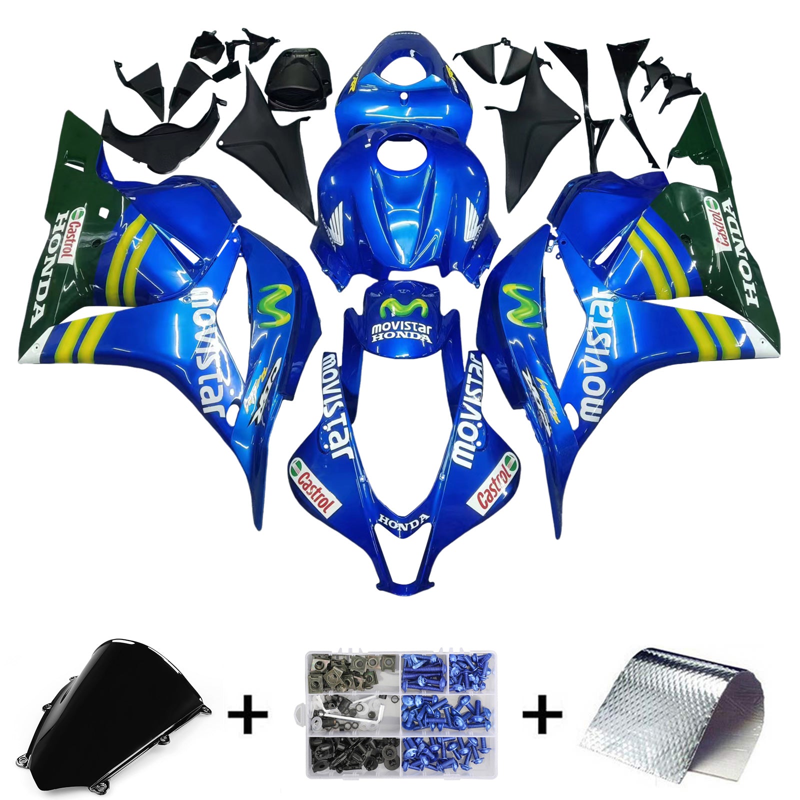 2009-2012 Honda CBR 600 RR blauw en groen Movistar Racing stroomlijnkappen algemeen