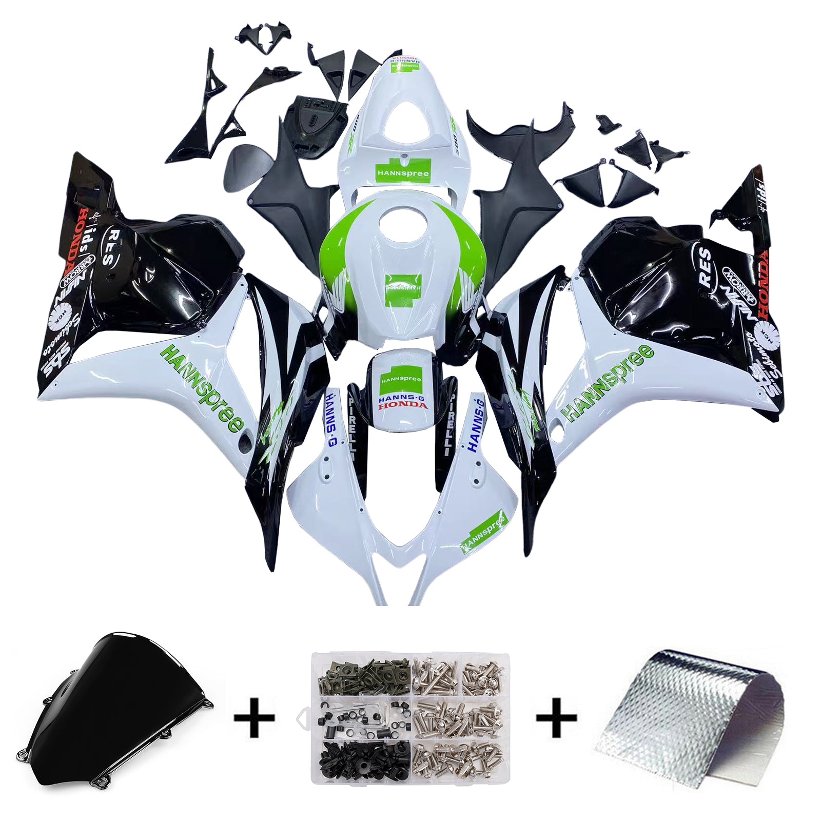 2009-2012 Honda CBR 600 RR White & Black Hannspree Racing Fairings Generic