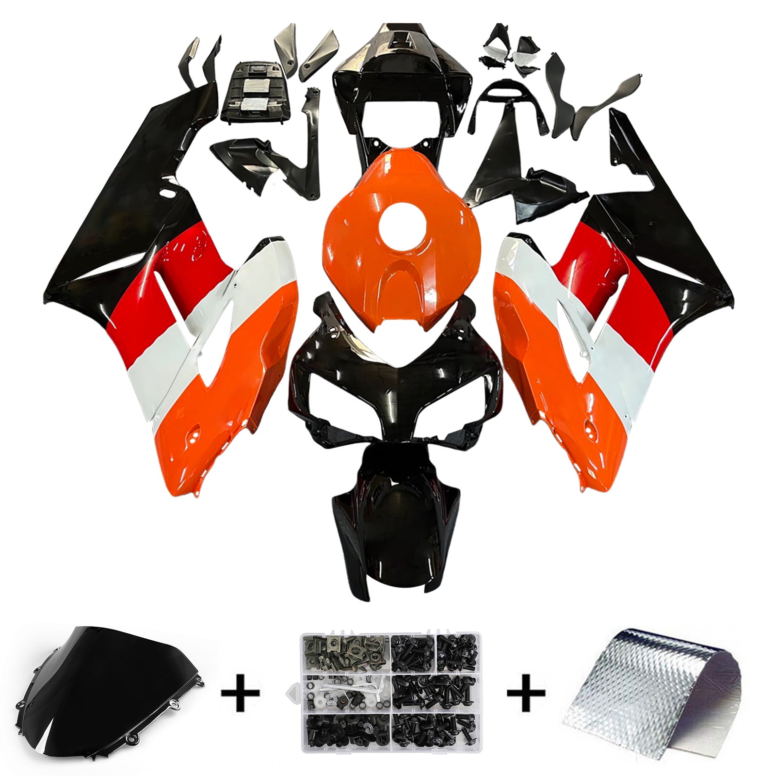 2004-2005 Honda CBR 1000 RR Amotopart stroomlijnkappen zwart oranje Repsol Racing Customs kuip