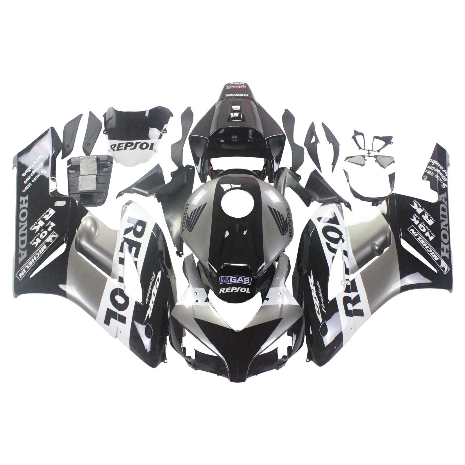 2004-2005 Honda CBR 1000 RR Amotopart Fairings Black Silver Repsol Racing Customs Fairing