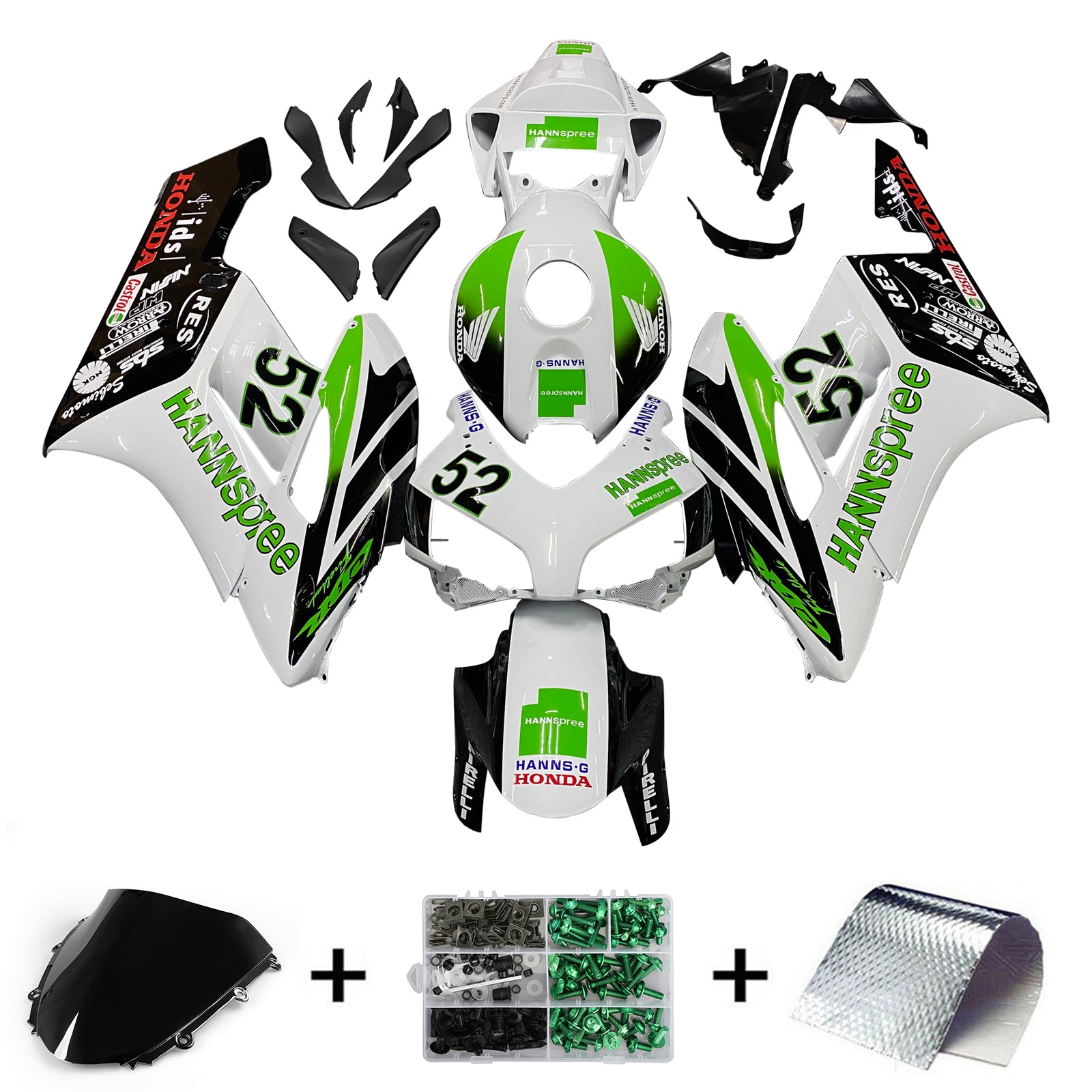 2004-2005 Honda CBR 1000 RR Amotopart Fairings White No.52 Hannspree Racing Customs Fairing