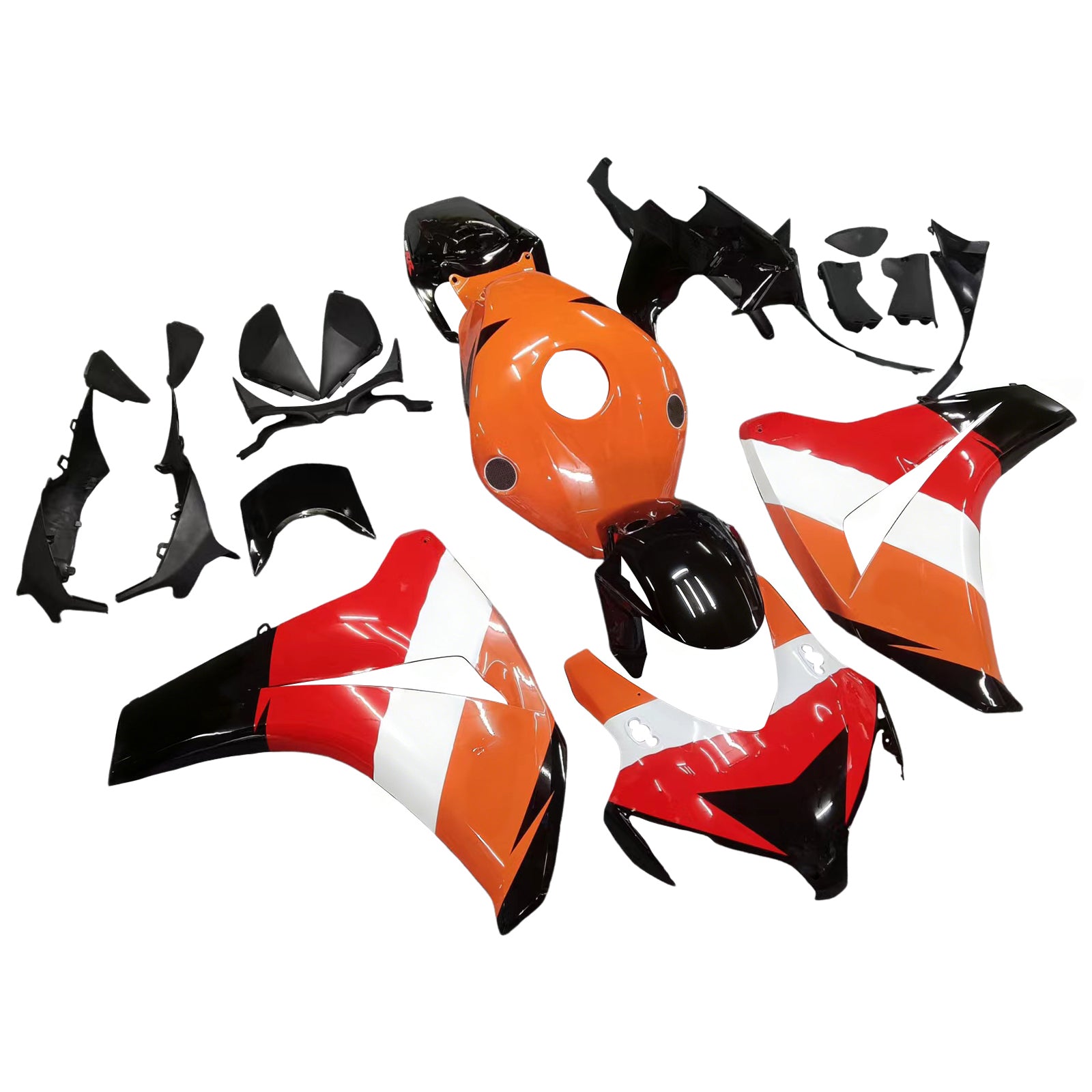 2008-2011 Honda CBR 1000 RR Amotopart stroomlijnkappen zwart oranje Repsol Racing Customs kuip