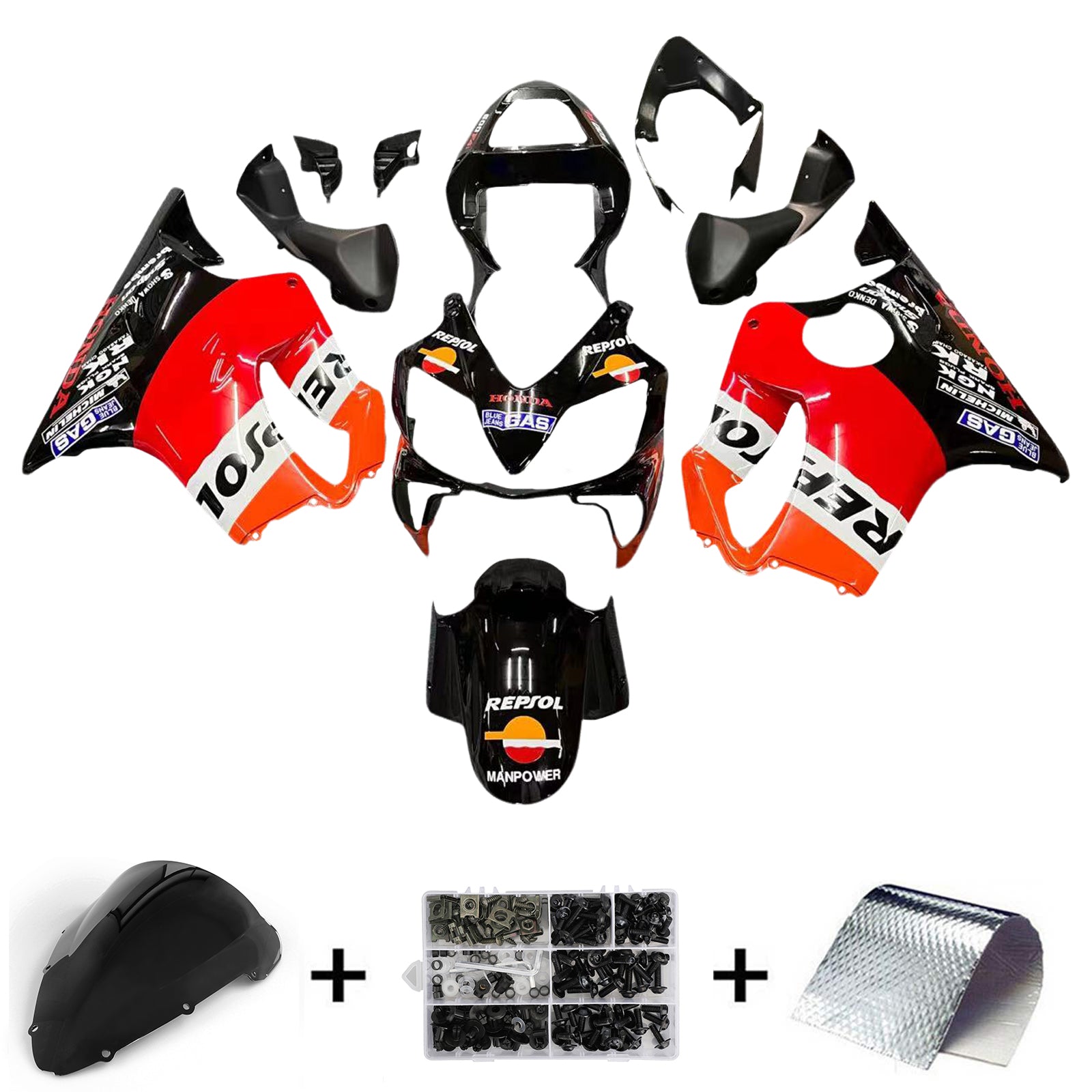 2001-2003 Honda CBR 600 F4i Zwart Repsol Racing stroomlijnkappen Generiek