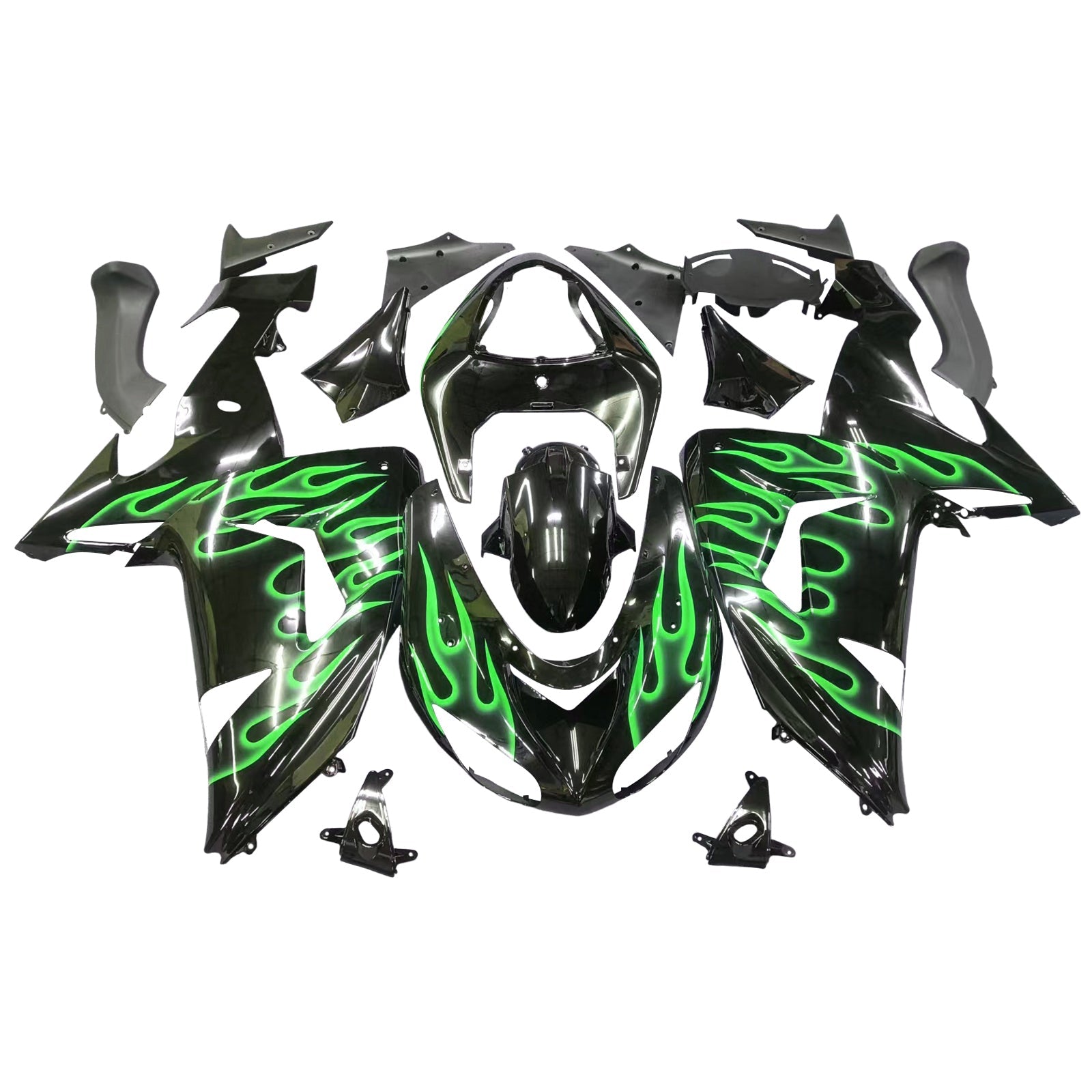 Kit de carenado de llamas verdes Kawasaki ZX10R 2006-2007