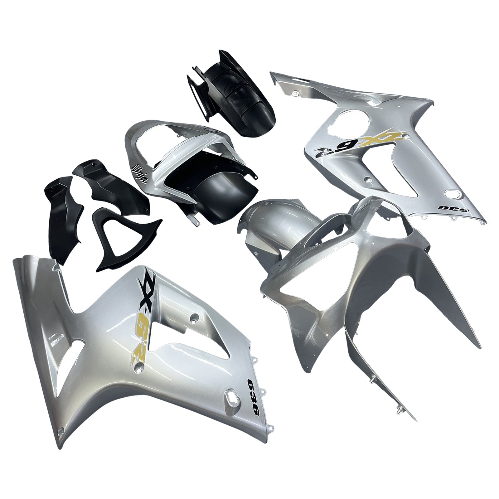 2003-2004 Kawasaki ZX6R 636 Amotopart Fairings Silver Ninja Racing