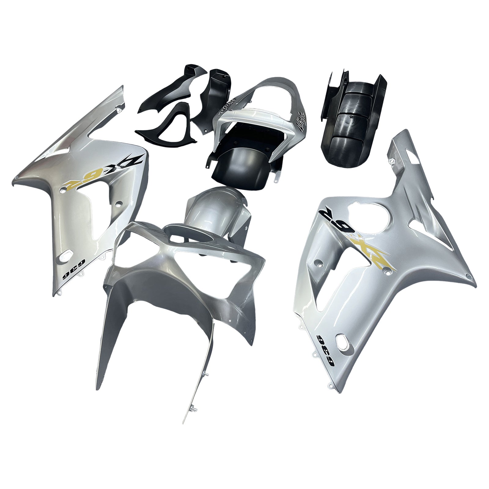 2003-2004 Kawasaki ZX6R 636 Amotopart Fairings Silver Ninja Racing