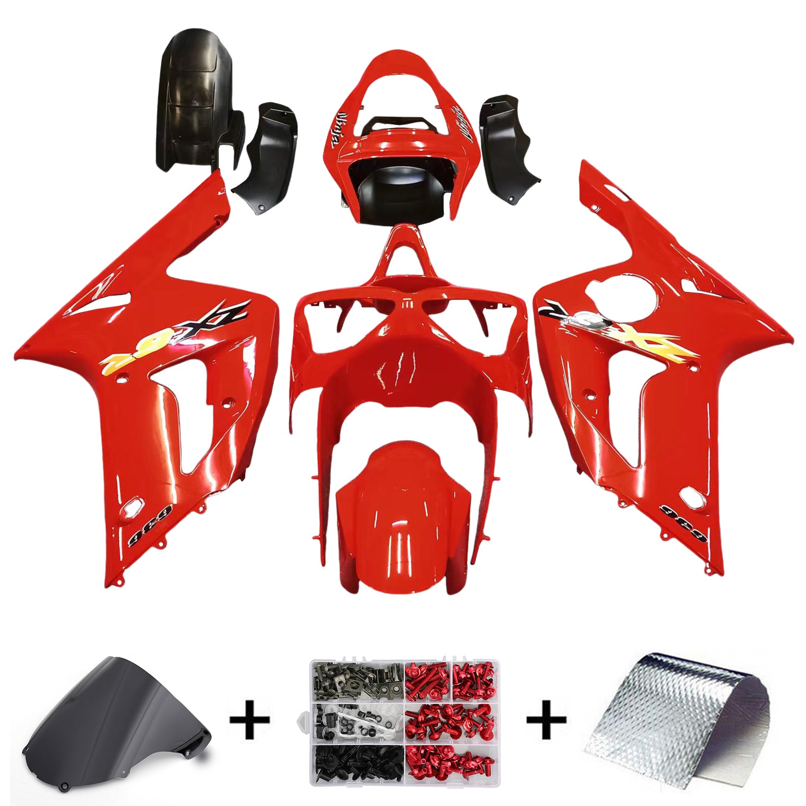 2003-2004 Kawasaki ZX6R 636 Fairings Red Ninja Racing Generic