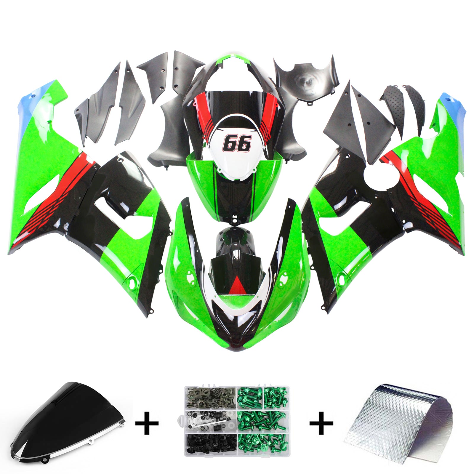 2005-2006 KAWASAKI ZX6R 636 AMOTOPART INJECTION FAIRING KIT BORDOWWORD PLAST ABS # 123