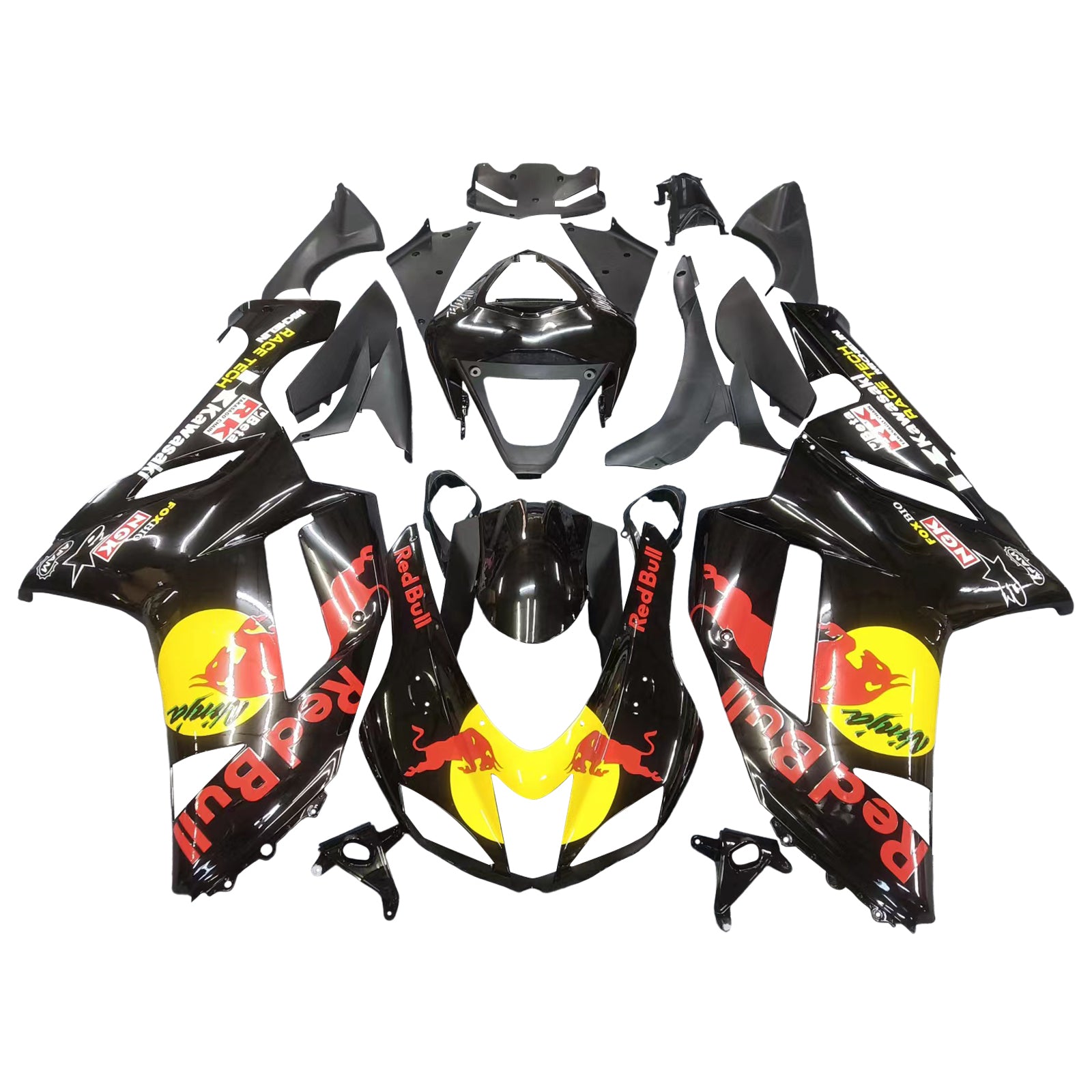 2007-2008 Kawasaki ZX-R ZX636 Fairings Black Yellow Racing Generic