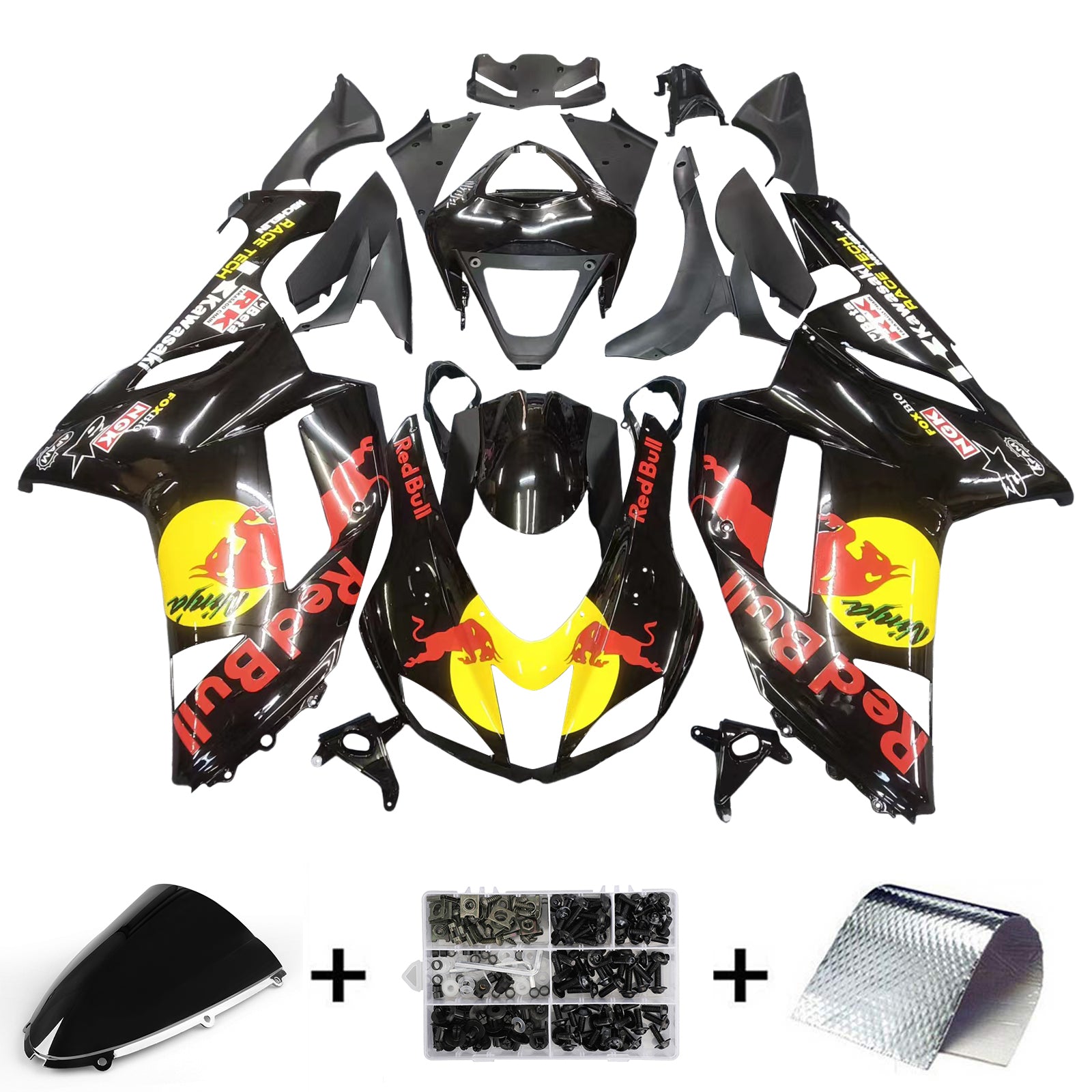 2007-2008 Kawasaki ZX-R ZX636 FATINGS Black Yellow Racing genérico