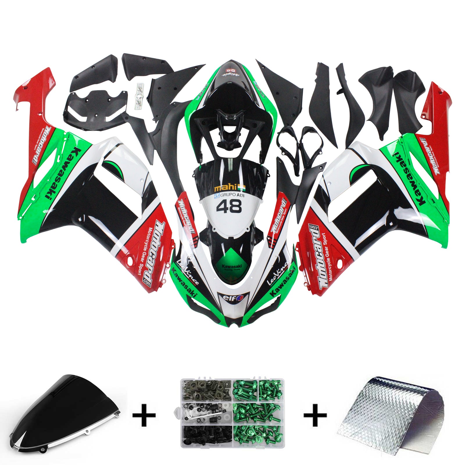 2007-2008 Kawasaki ZX6R 636 Amotopart Kit de carénage d'injection carrosserie plastique ABS #125