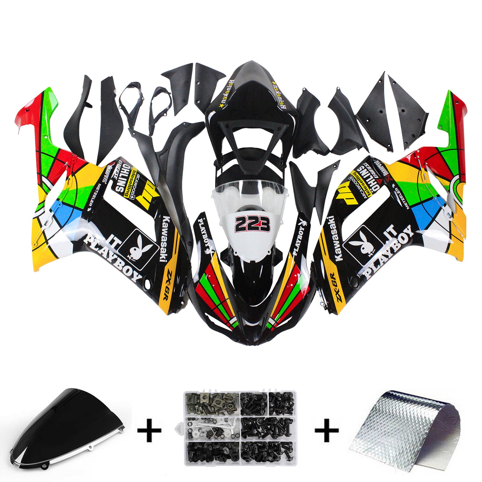 2007-2008 Kawasaki ZX6R 636 Amotopart Kit de carénage d'injection carrosserie plastique ABS #134