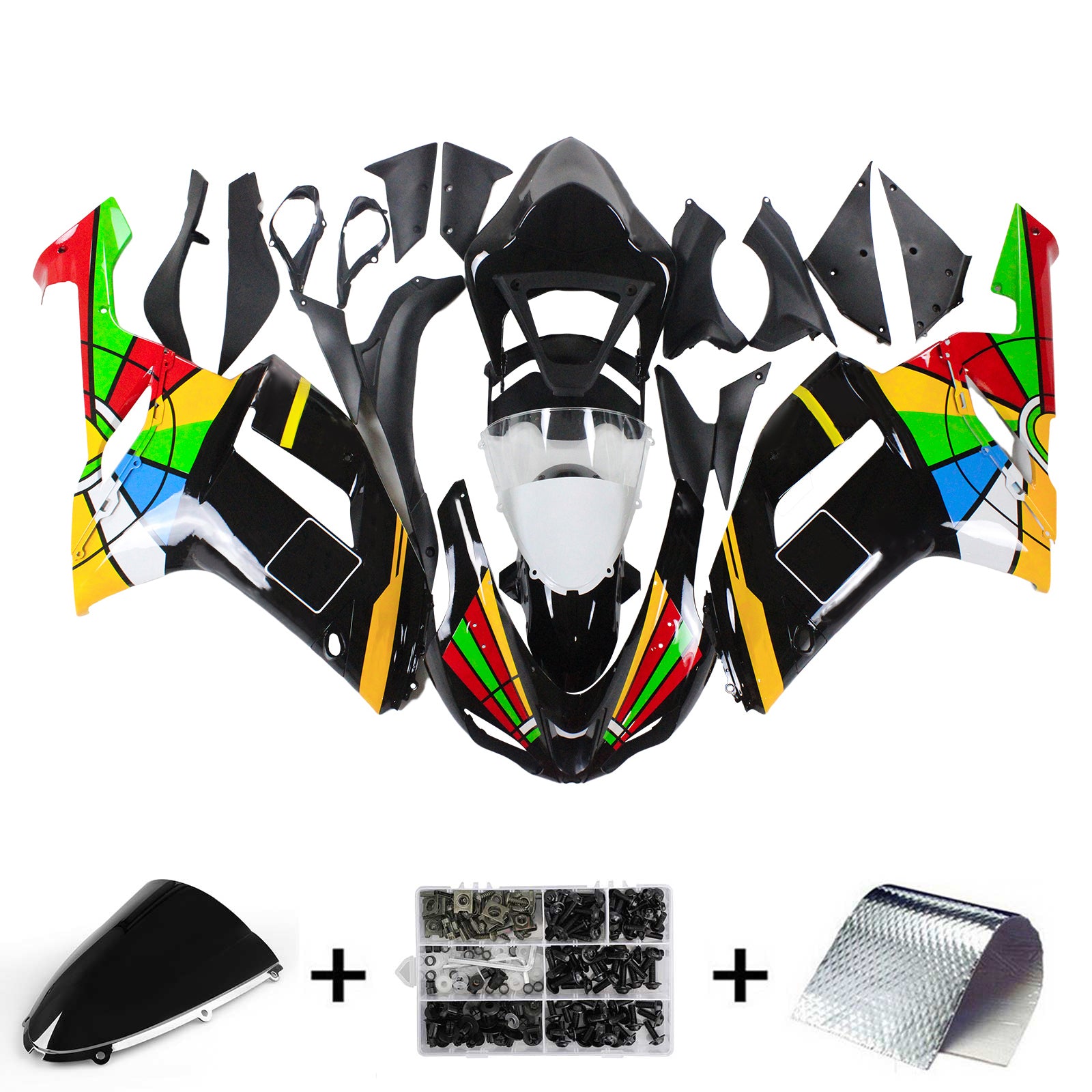 2007-2008 Kawasaki ZX6R 636 Amotopart Kit de carénage d'injection carrosserie plastique ABS #134