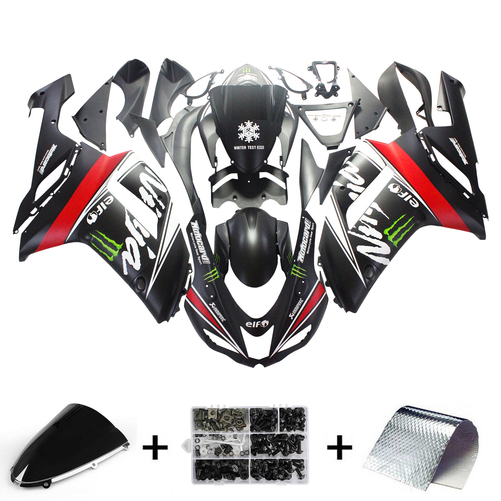 2007-2008 Kawasaki ZX6R 636 Amotopart Kit de carénage d'injection carrosserie plastique ABS #136