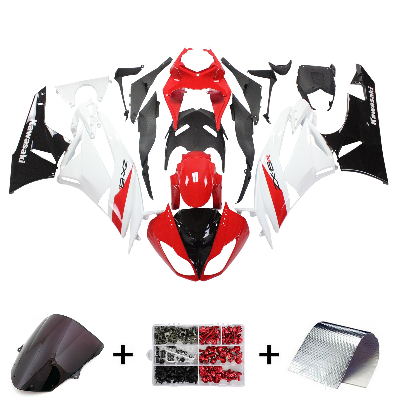 2009-2012 Kawasaki ZX6R 636 Amotopart Injection Fairing Kit Bodywork Plastic ABS #113