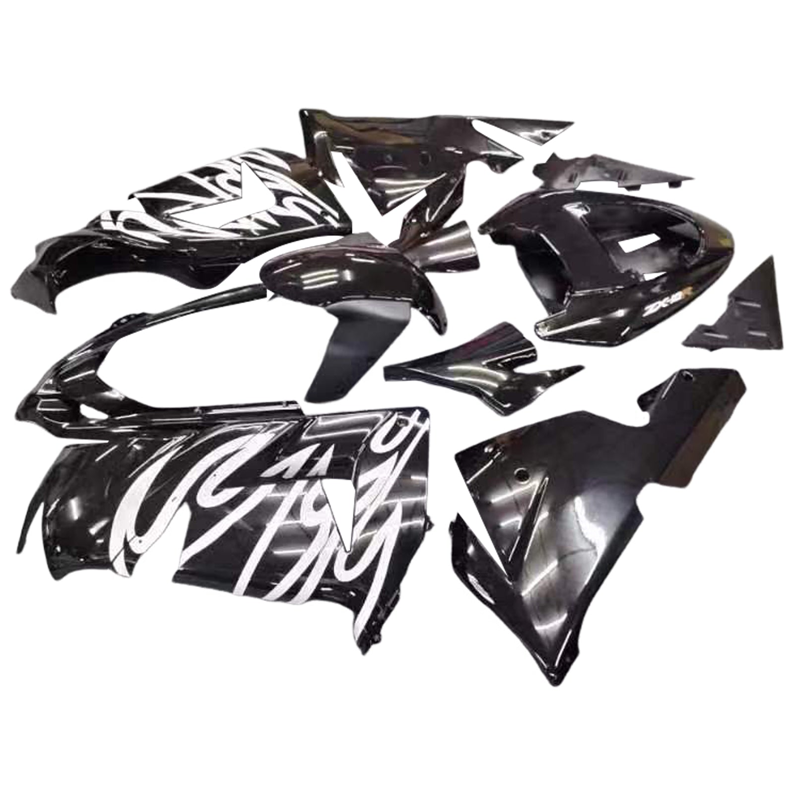 2004-2005 Kawasaki ZX 10R Black & Silver Flame Racing Fairings Generic