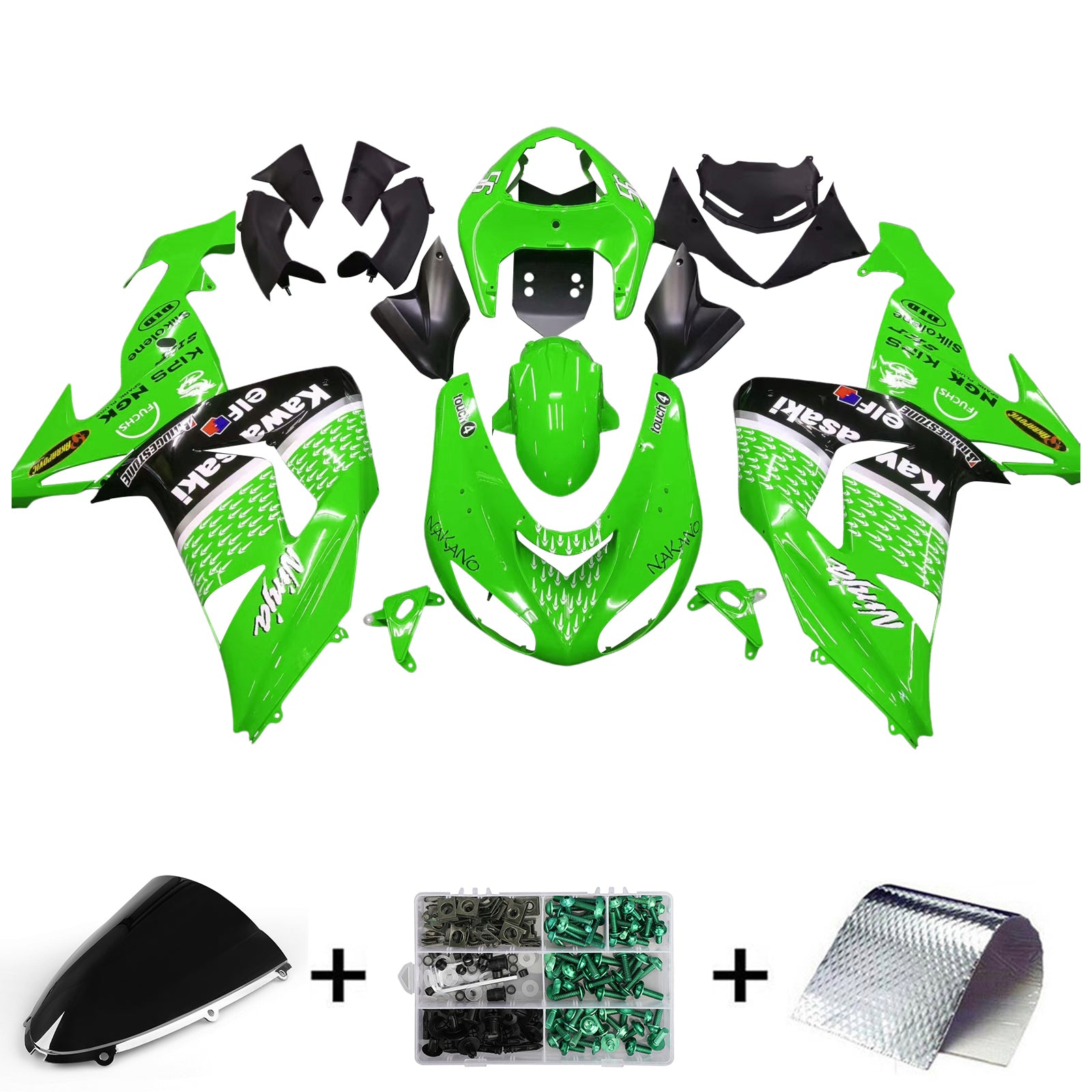 2006-2007 Kawasaki ZX 10R Green Black Racing Fairings Generic