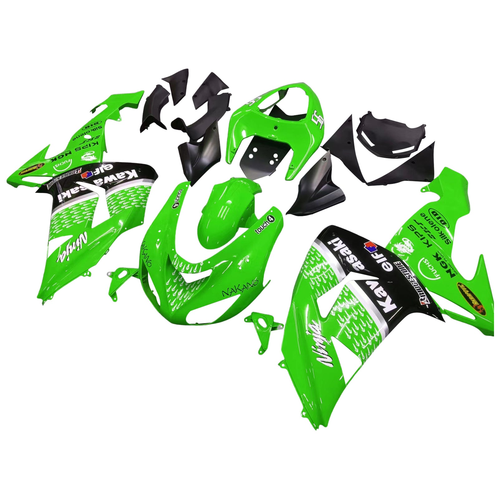 2006-2007 Kawasaki ZX 10R Green Black Racing Fairings Generic