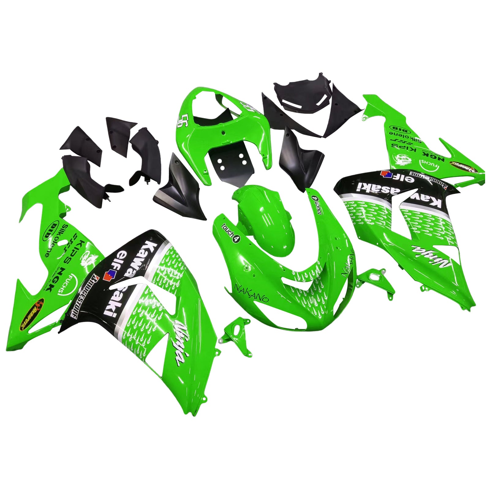 2006-2007 Kawasaki ZX 10R Green Black Racing Fairings Generic