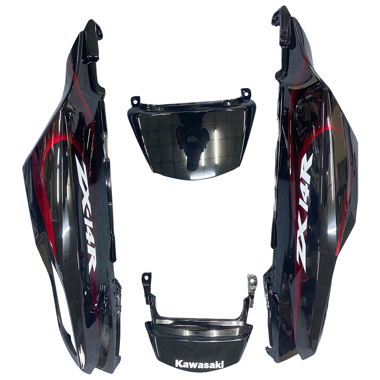 2006-2011 Ninja ZX14R Black & Red Flame Bodywork Fairing ABS Injection Molded Plastics Set 2# Generic