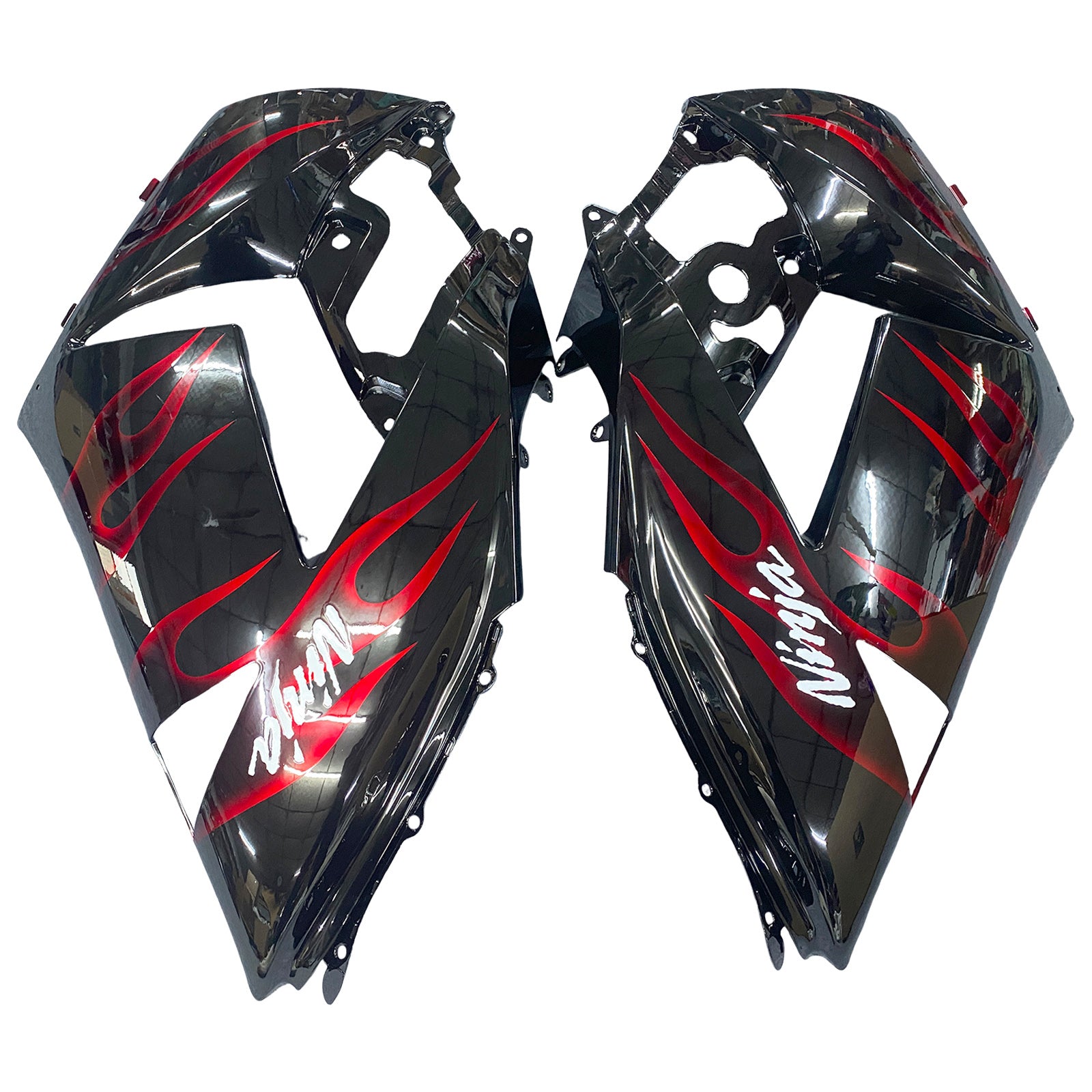 2006-2011 Ninja ZX14R Black & Red Flame Bodywork Fairing ABS Injection Molded Plastics Set 2# Generic