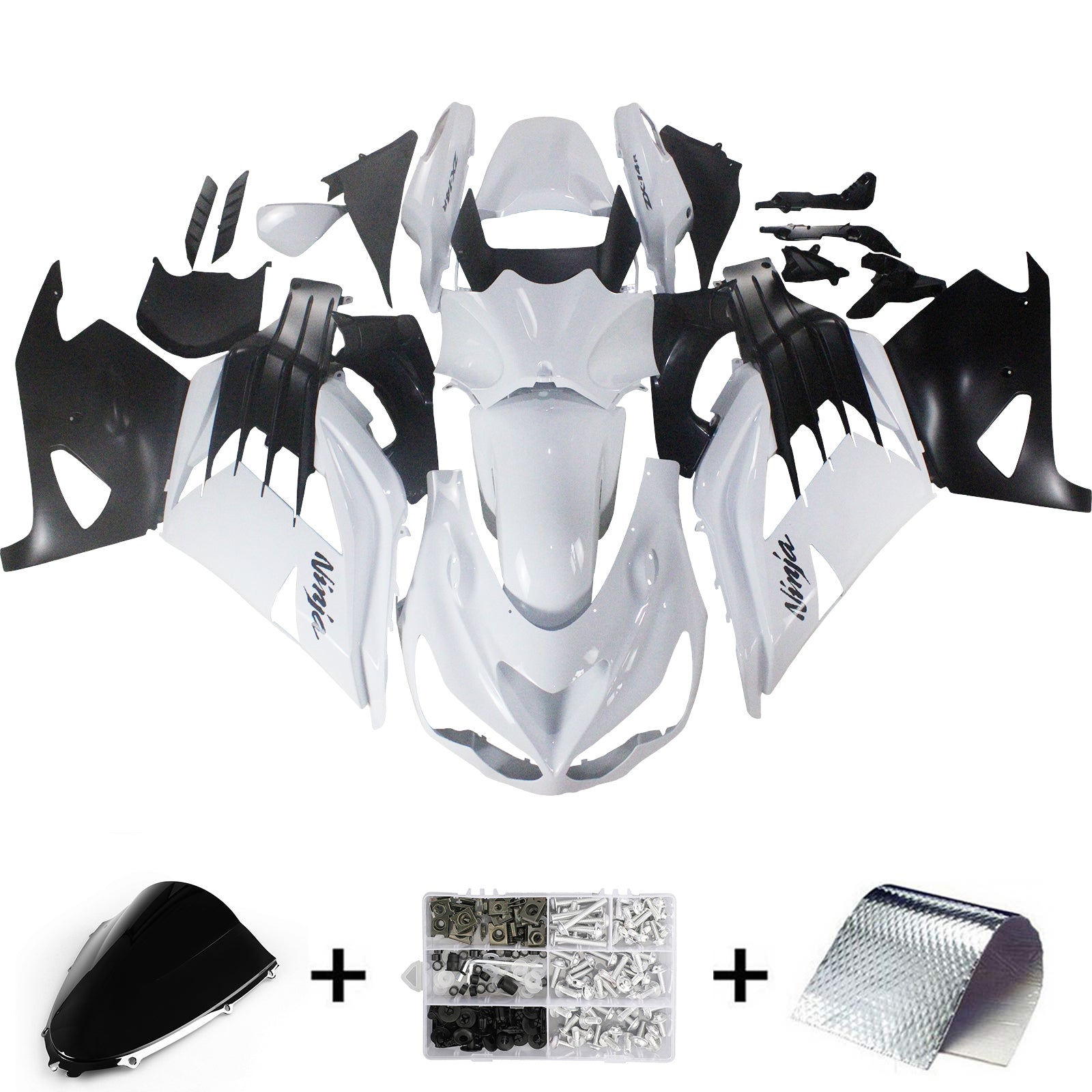 2012-2021 Kawasaki ZX14R Amotopart Carénages Plastiques Ninja Blanc Racing